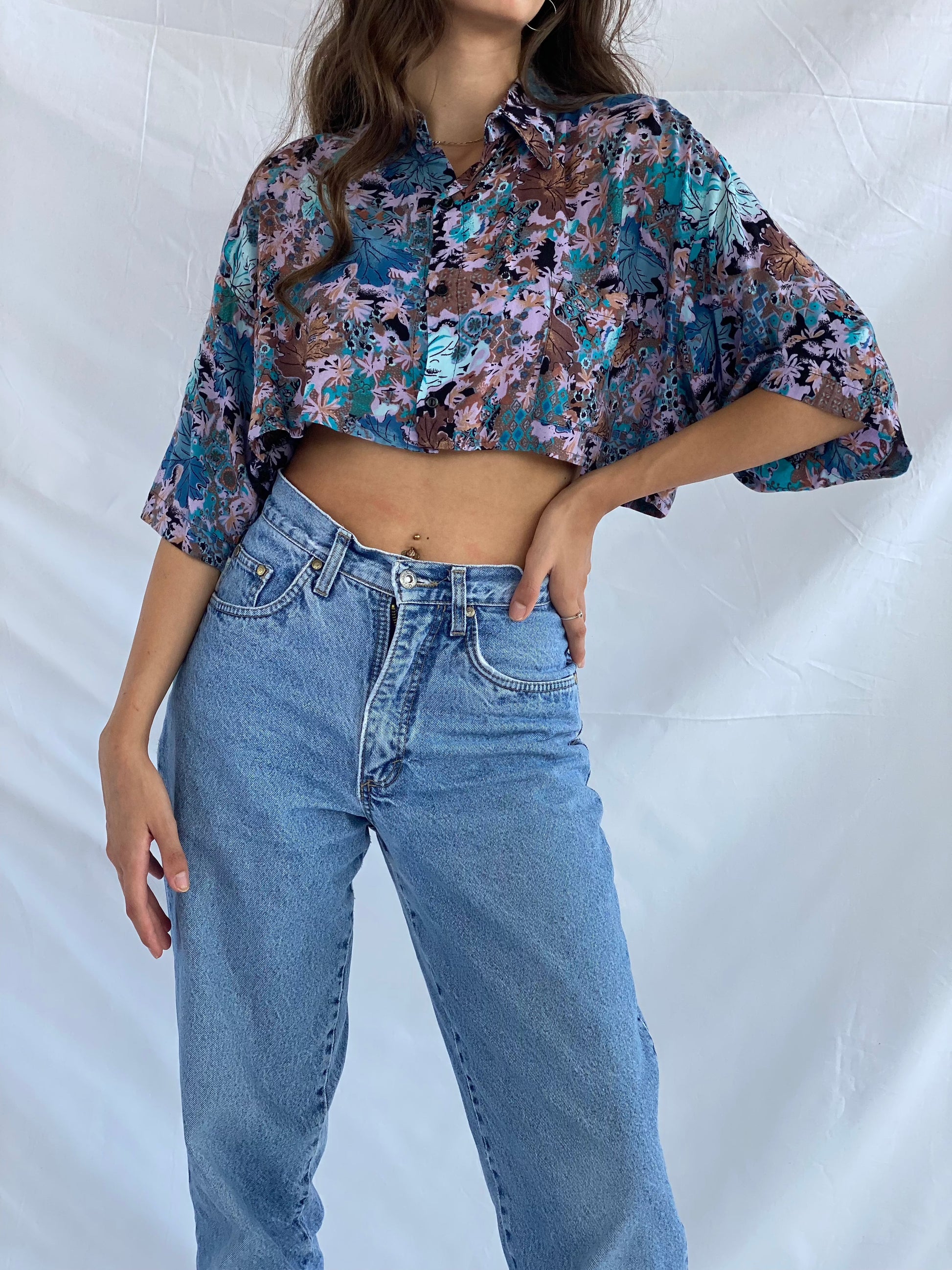 Vintage NATAN U.S.A Cropped Shirt - Balagan Vintage Cropped Shirt crazy print, cropped shirt, Deals, festival wear, printed shirt, reworked shirt, shirt, shirts, streetwear, summer, summer prints, techno, techno wear, Top, vintage, vintage cropped shirt, vintage prints, women, women shirt