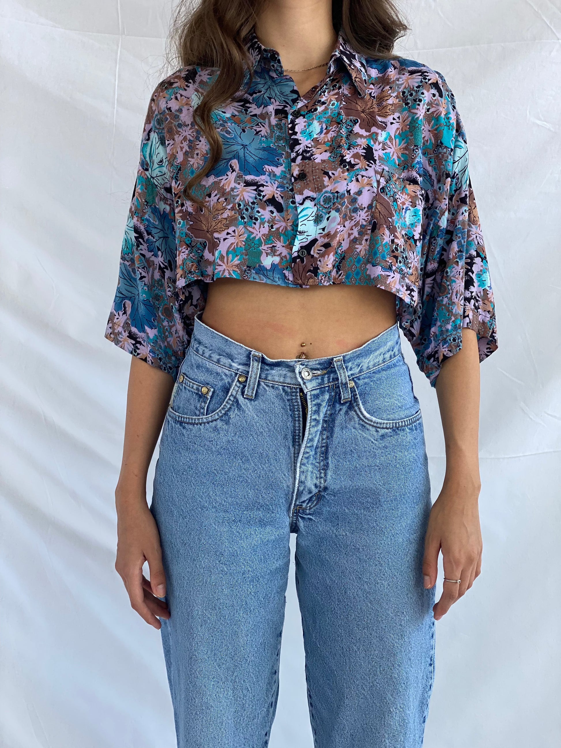 Vintage NATAN U.S.A Cropped Shirt - Balagan Vintage Cropped Shirt crazy print, cropped shirt, Deals, festival wear, printed shirt, reworked shirt, shirt, shirts, streetwear, summer, summer prints, techno, techno wear, Top, vintage, vintage cropped shirt, vintage prints, women, women shirt