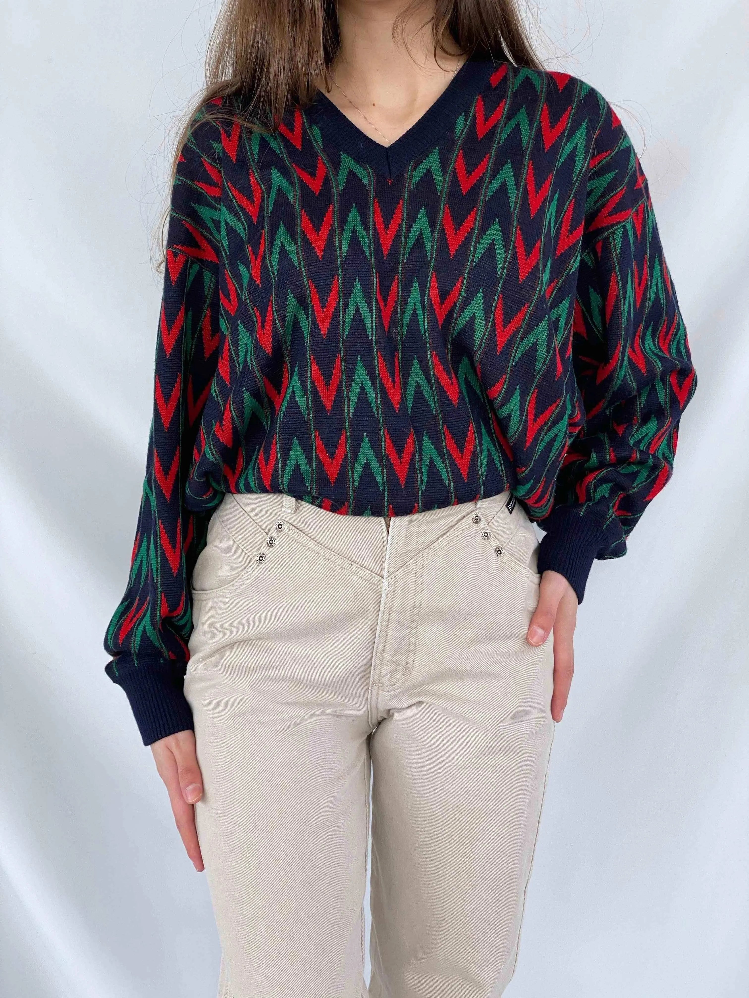Vintage Oversized Piene Sangan Knitted Sweater - Balagan Vintage Sweater knit, knitted sweater, printed sweater, sweater, vintage sweater