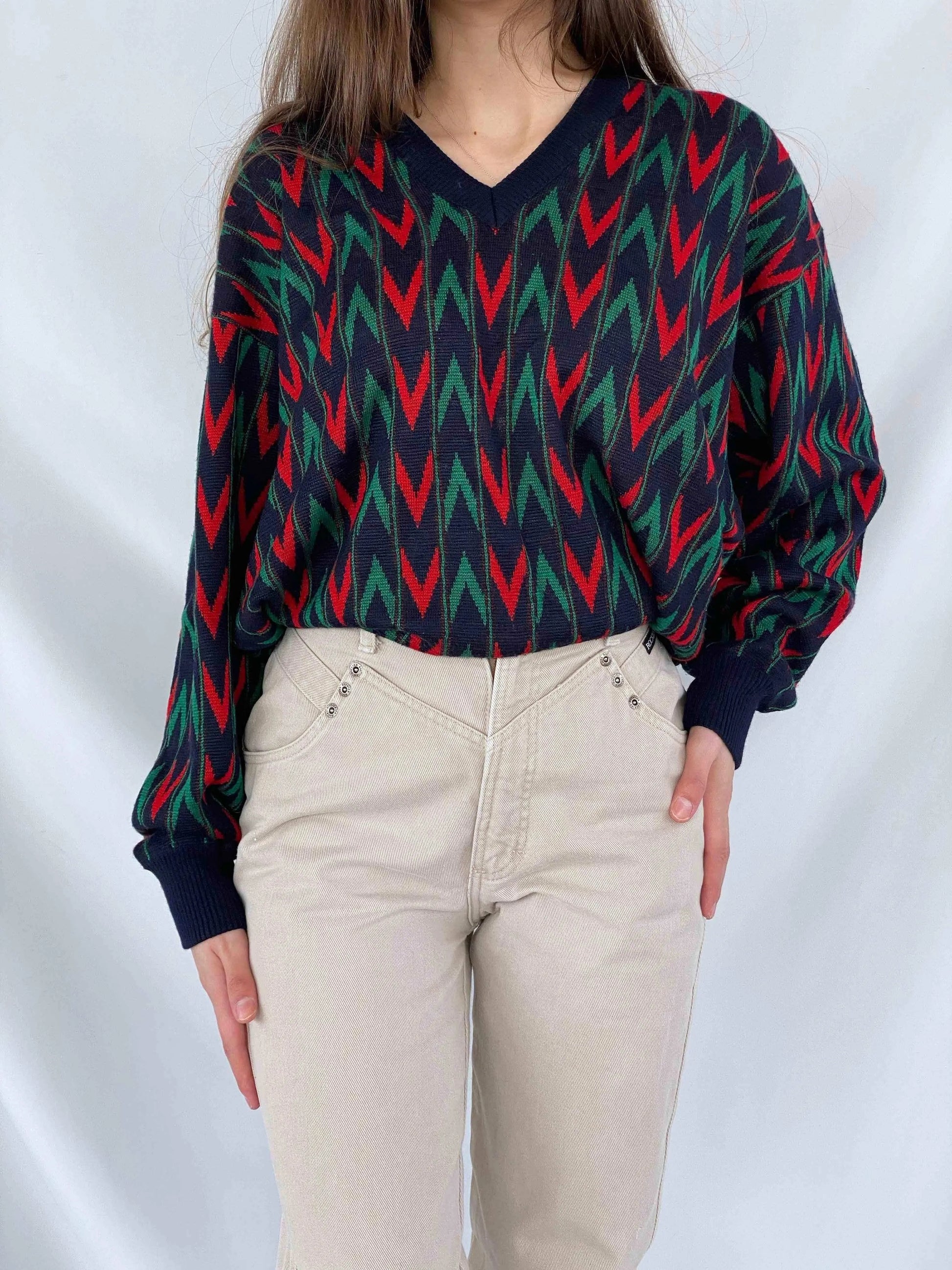 Vintage Oversized Piene Sangan Knitted Sweater - Balagan Vintage Sweater knit, knitted sweater, printed sweater, sweater, vintage sweater