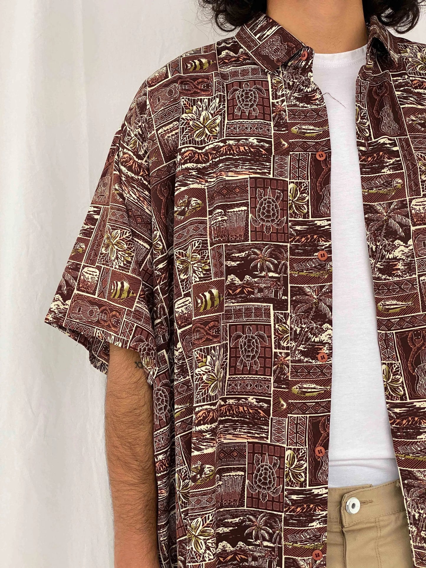 Vintage Oversized Silk Shirt - Balagan Vintage Half Sleeve Shirt 90s, half sleeve shirt, printed shirt, prints, shirts