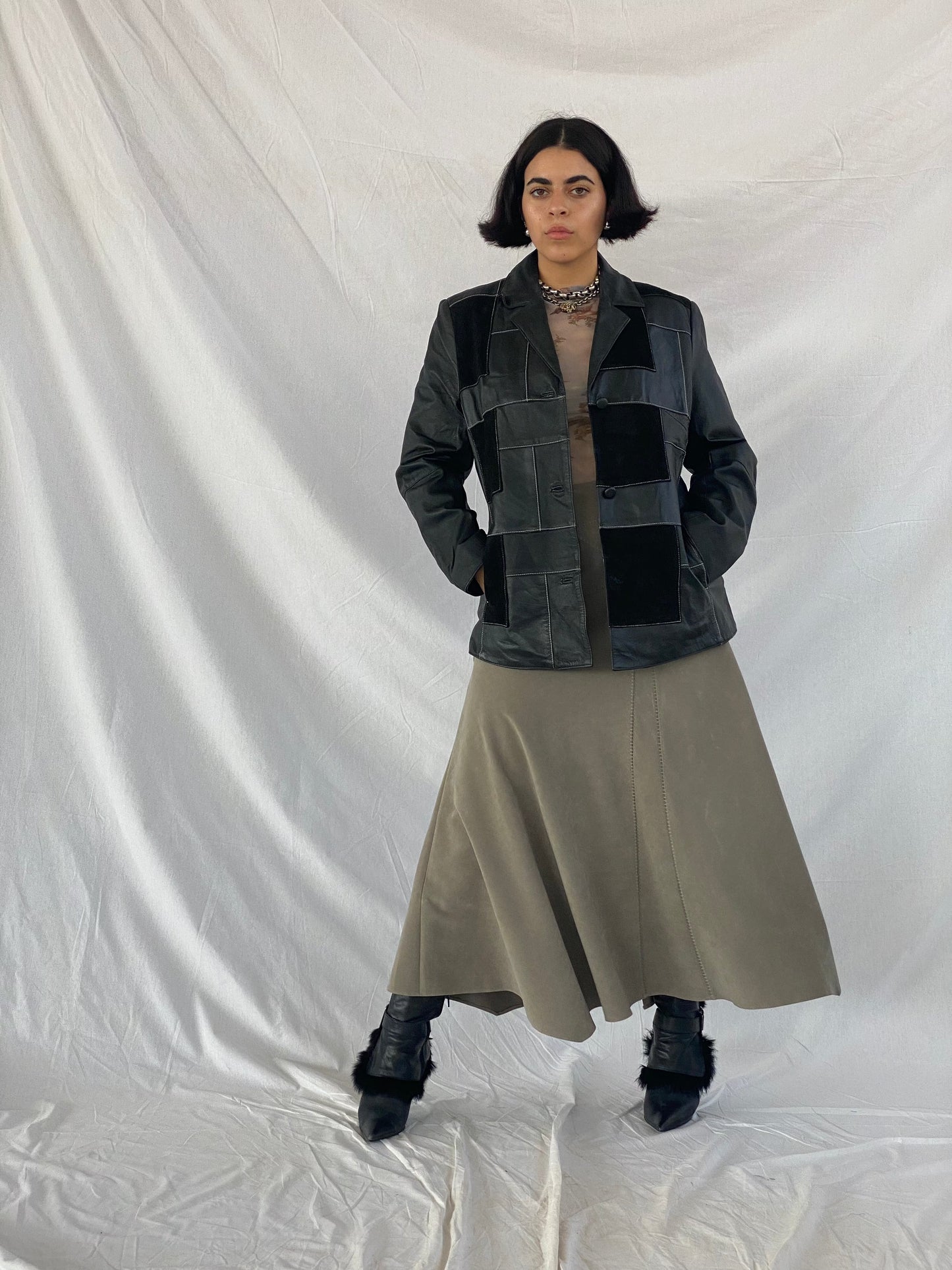Vintage Patchwork Genuine Leather Jacket - Balagan Vintage Leather Jacket 00s, 90s, black leather, genuine leather, genuine leather jacket, leather, leather jacket, outerwear, vintage, vintage jacket, winter, women