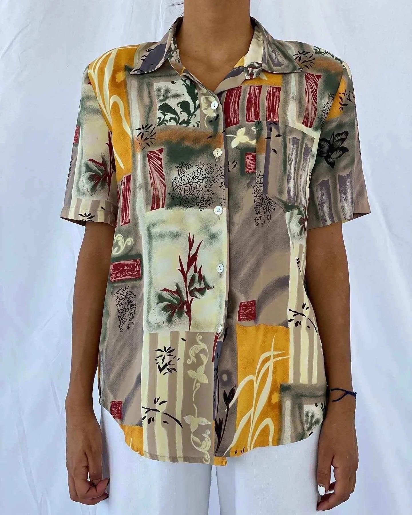 Vintage Printed Half Sleeve Shirt - Balagan Vintage Half Sleeve Shirt 00s, cotton, crazy print, Deals, geometric print, graphic, graphic top, half sleeve shirt, Hawaiian shirt, oversized, oversized shirt, prints, shirt, summer prints, techno, techno wear, Top, unisex shirts, vintage, vintage prints, women, women shirt, Y2K