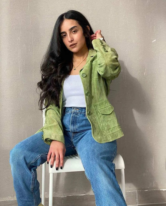 Vintage Taifun Collection Genuine Suede Leather Blazer - Balagan Vintage Leather Blazer 80s, 90s, blazer, genuine leather, leather, leather blazer, outerwear, vintage blazer, winter, women, Y2K