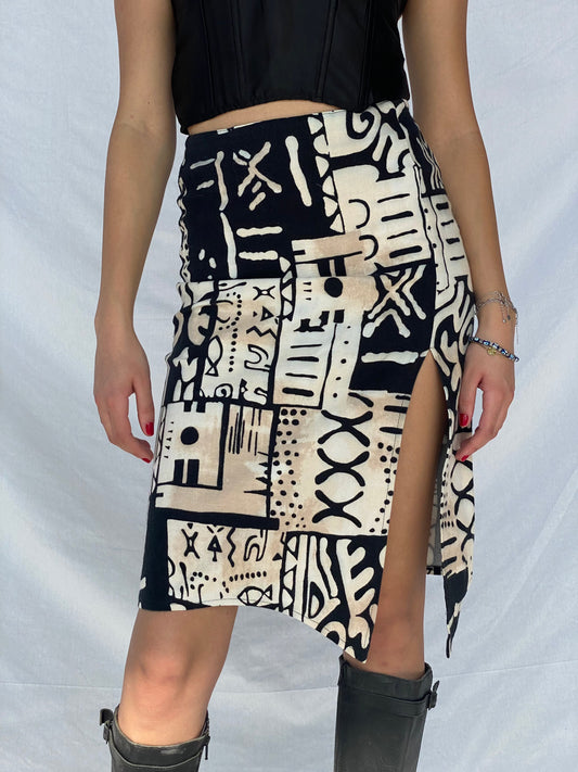 Vintage Waneha Moda Tribal Patterned Skirt - Balagan Vintage Midi Skirt 90s, outerwear, print, skirt, statement, vintage