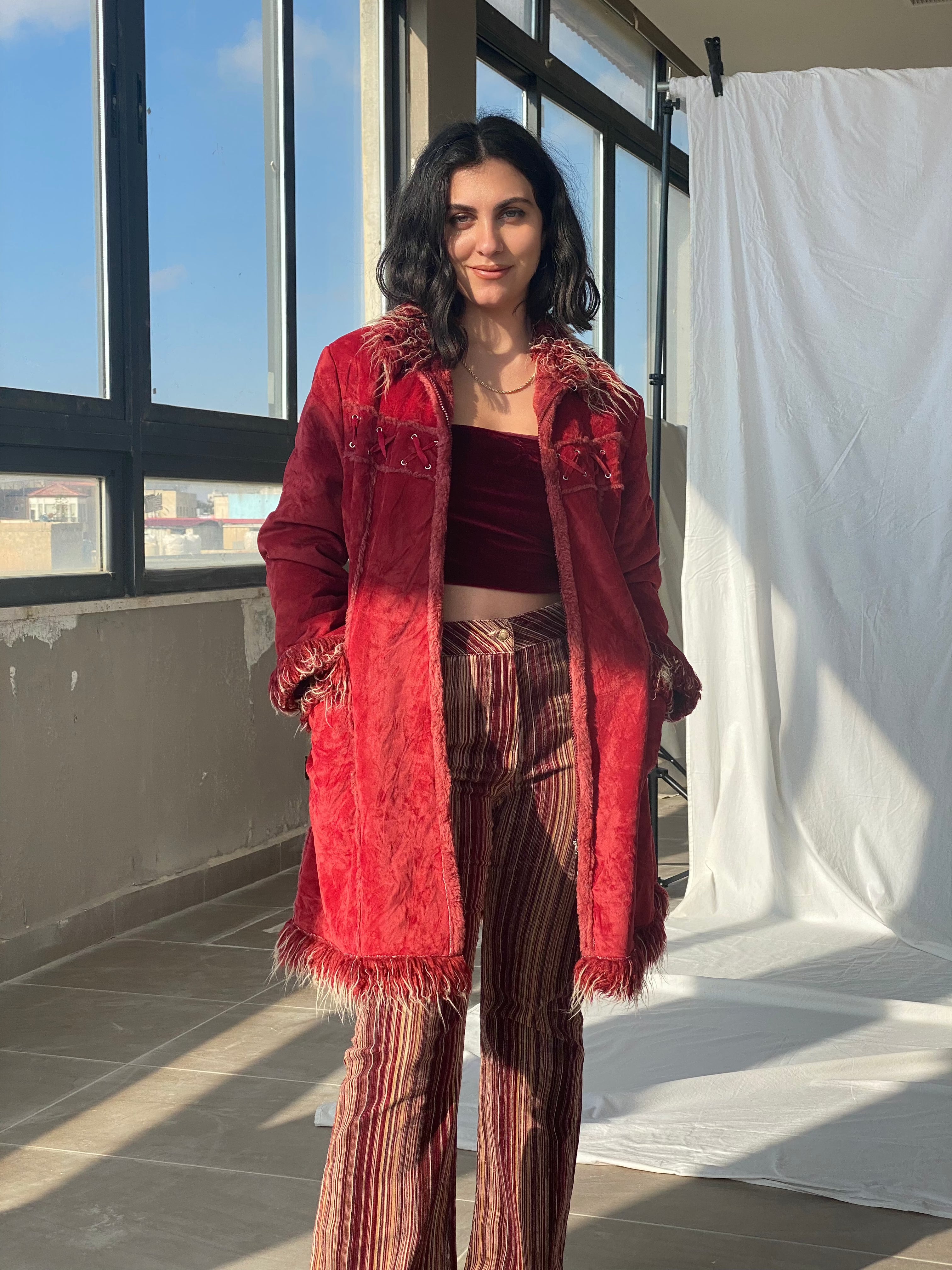 Y2K Honey Afghan Style Red Coat - Balagan Vintage Coat 00s, 90s, coat, vintage