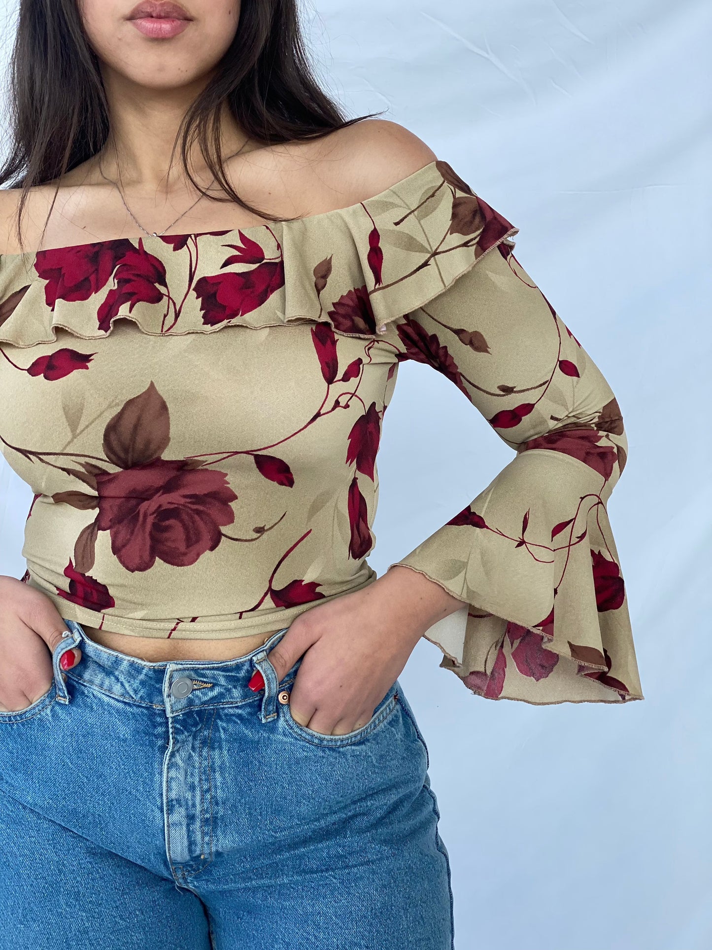 Y2K West.One Off Shoulder Top - Balagan Vintage Full Sleeve Top 00s, 90s, full sleeve top, outerwear, vintage