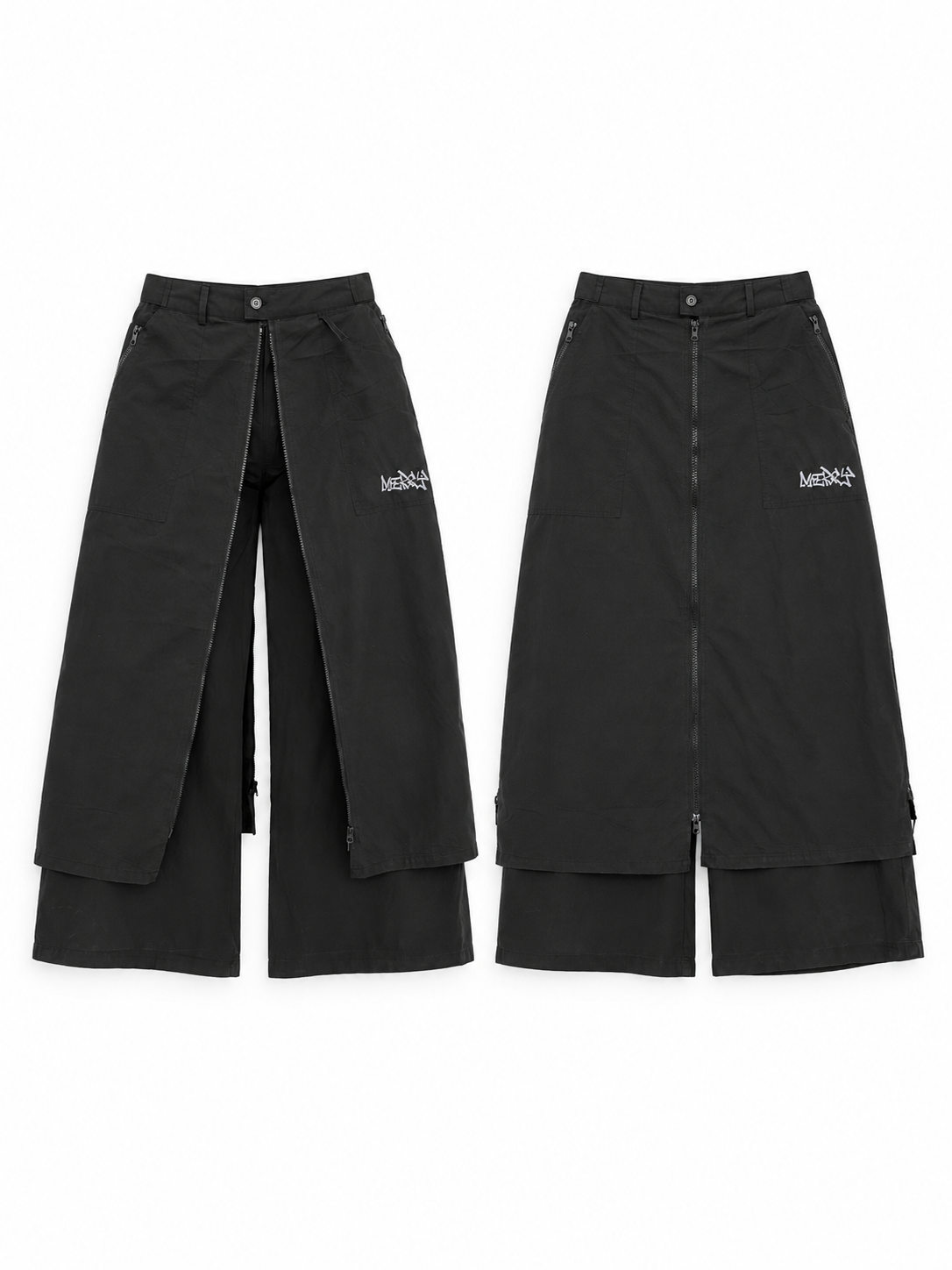 Vintage Y2K Mercy Black Wide-Leg Cargo Pants Zip-Up Skirt Overlay – M