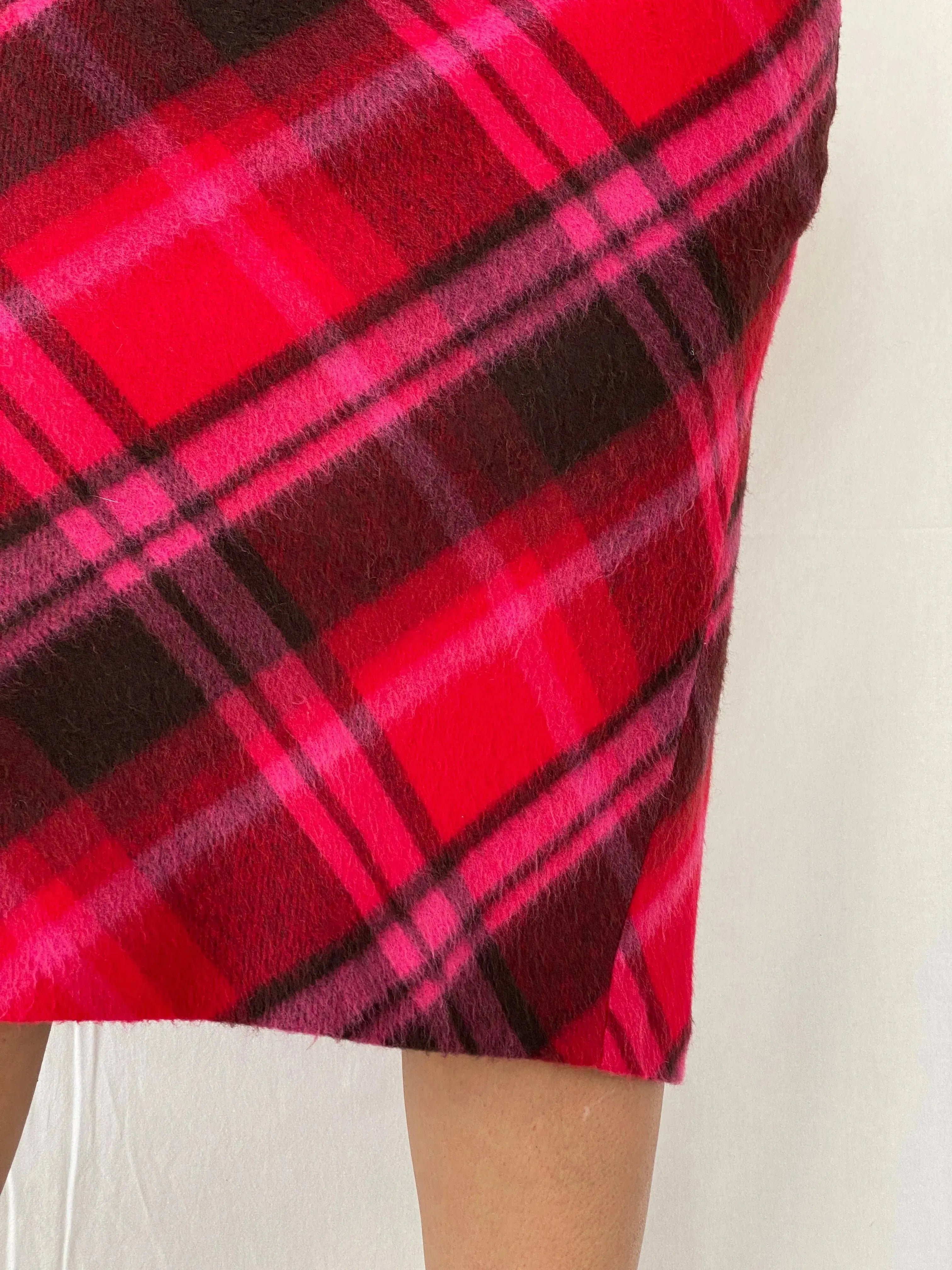00s AMICI Woman Pink Plaid Midi Wool Skirt - L - Balagan Vintage Midi Skirt Dina, midi skirt, skirt