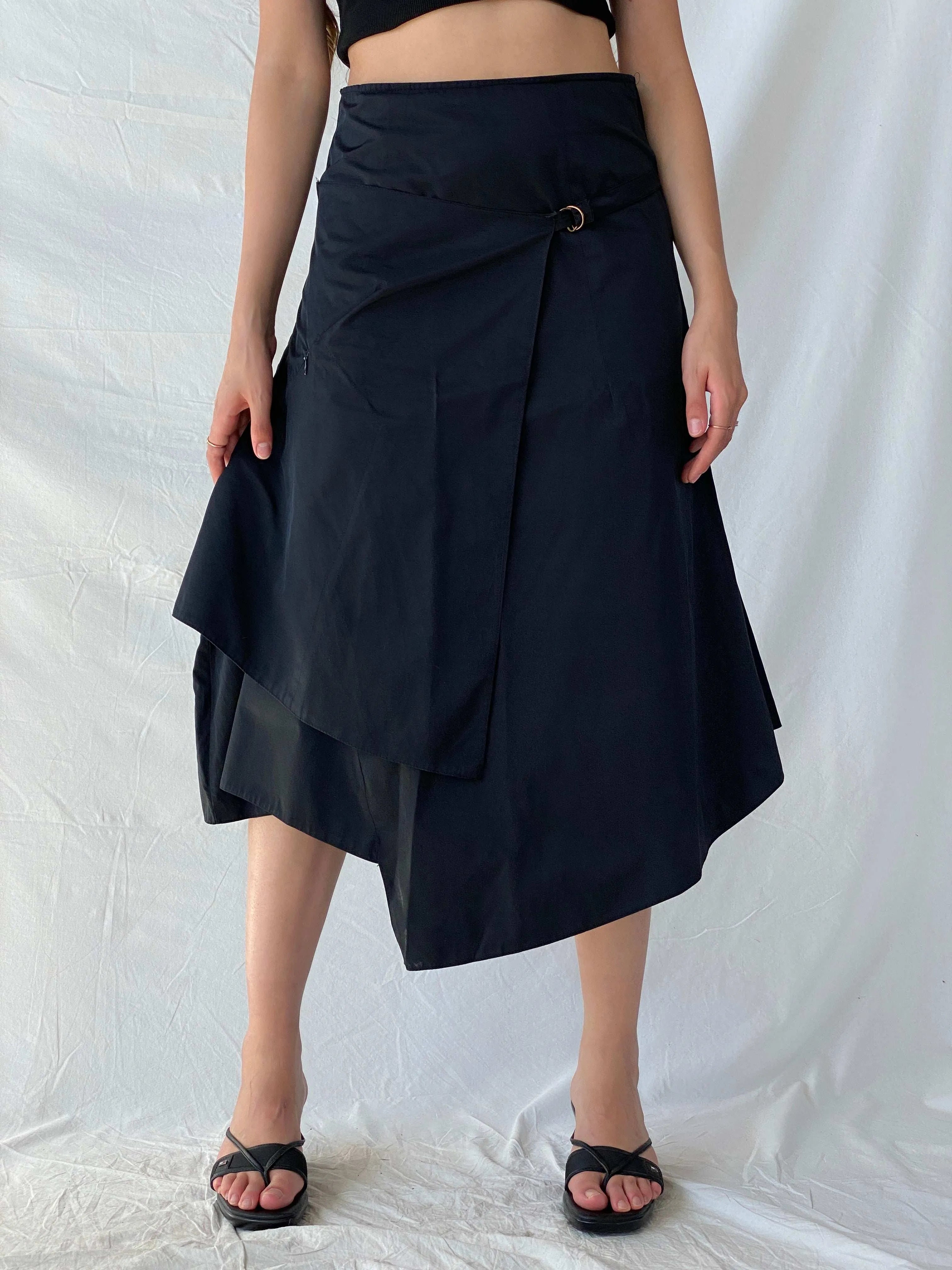 00s Asymmetric Midi Wrap-Front Black Cyber Goth Skirt - M - Balagan Vintage Midi Skirt 00s, midi skirt, Mira, winter, women skirt