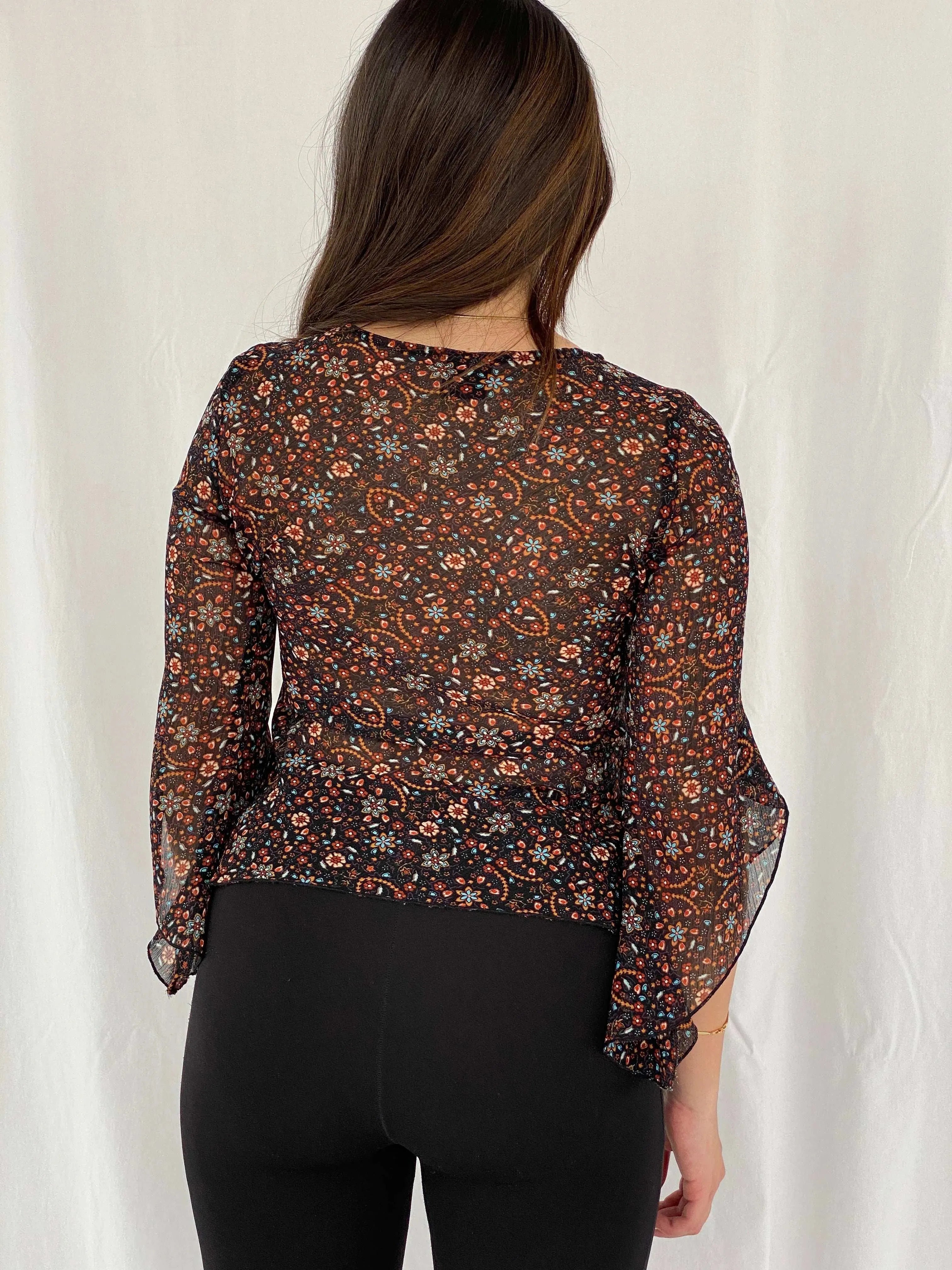 00s Bershka Floral Sheer Top Size M - Balagan Vintage Sheer Top 00s, Rama, sheer, summer