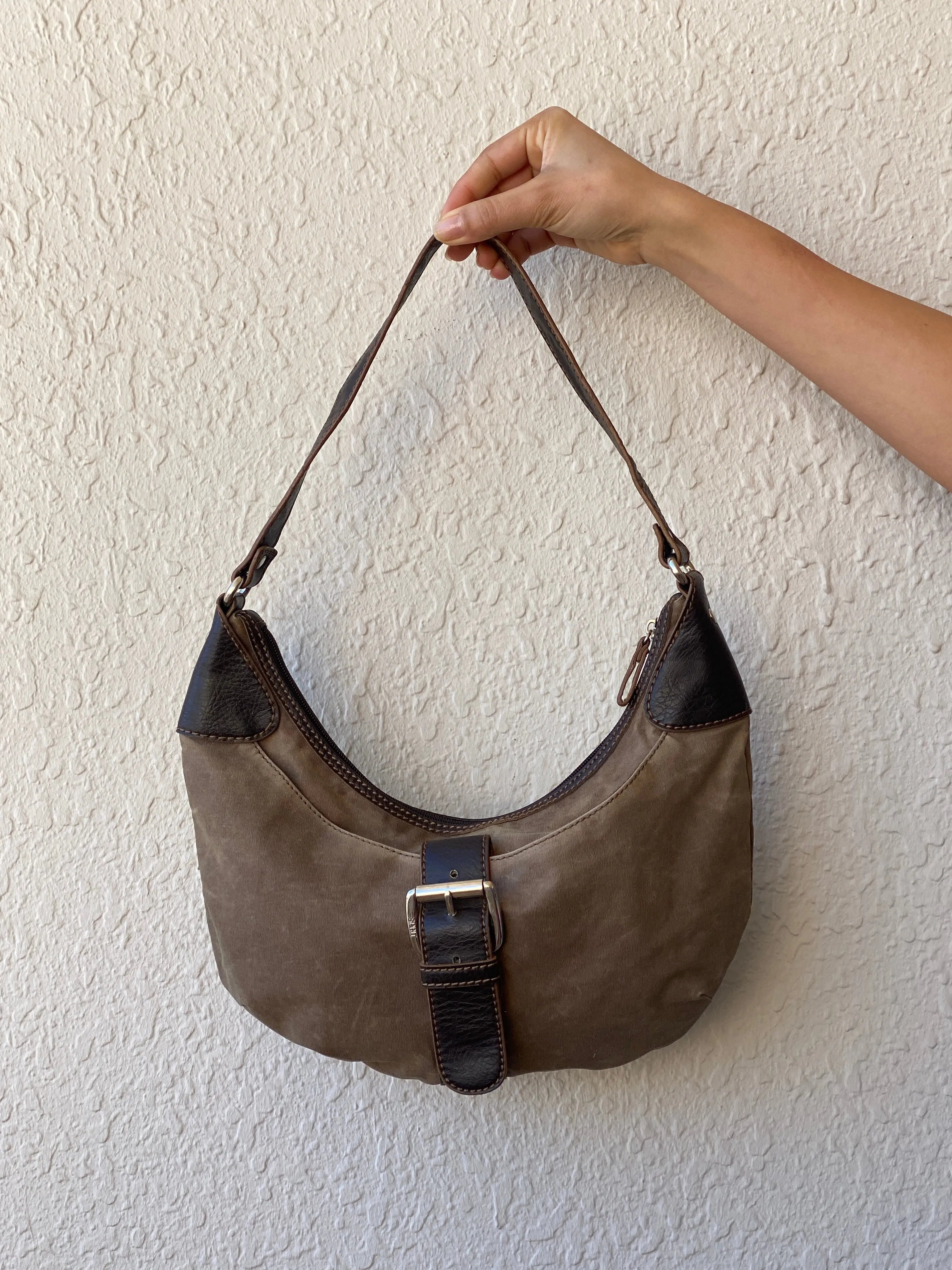 00s ESPRIT Canvas and Leather Brown Shoulder Bag - Balagan Vintage Handbags 90s, bag, brown leather, genuine leather, shoulder bag