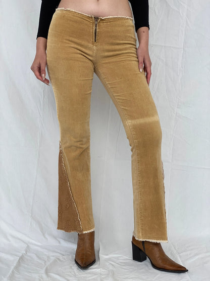 00s Forever21 Flared Lace Mid-Rise Beige Corduroy Pants - 38EUR - Balagan Vintage Corduroy Pants 00s, Ayah, corduroy pants