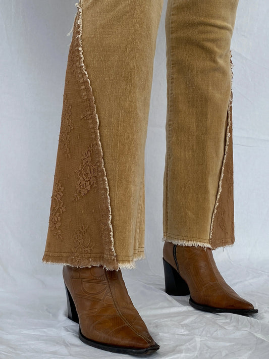 00s Forever21 Flared Lace Mid-Rise Beige Corduroy Pants - 38EUR - Balagan Vintage Corduroy Pants 00s, Ayah, corduroy pants