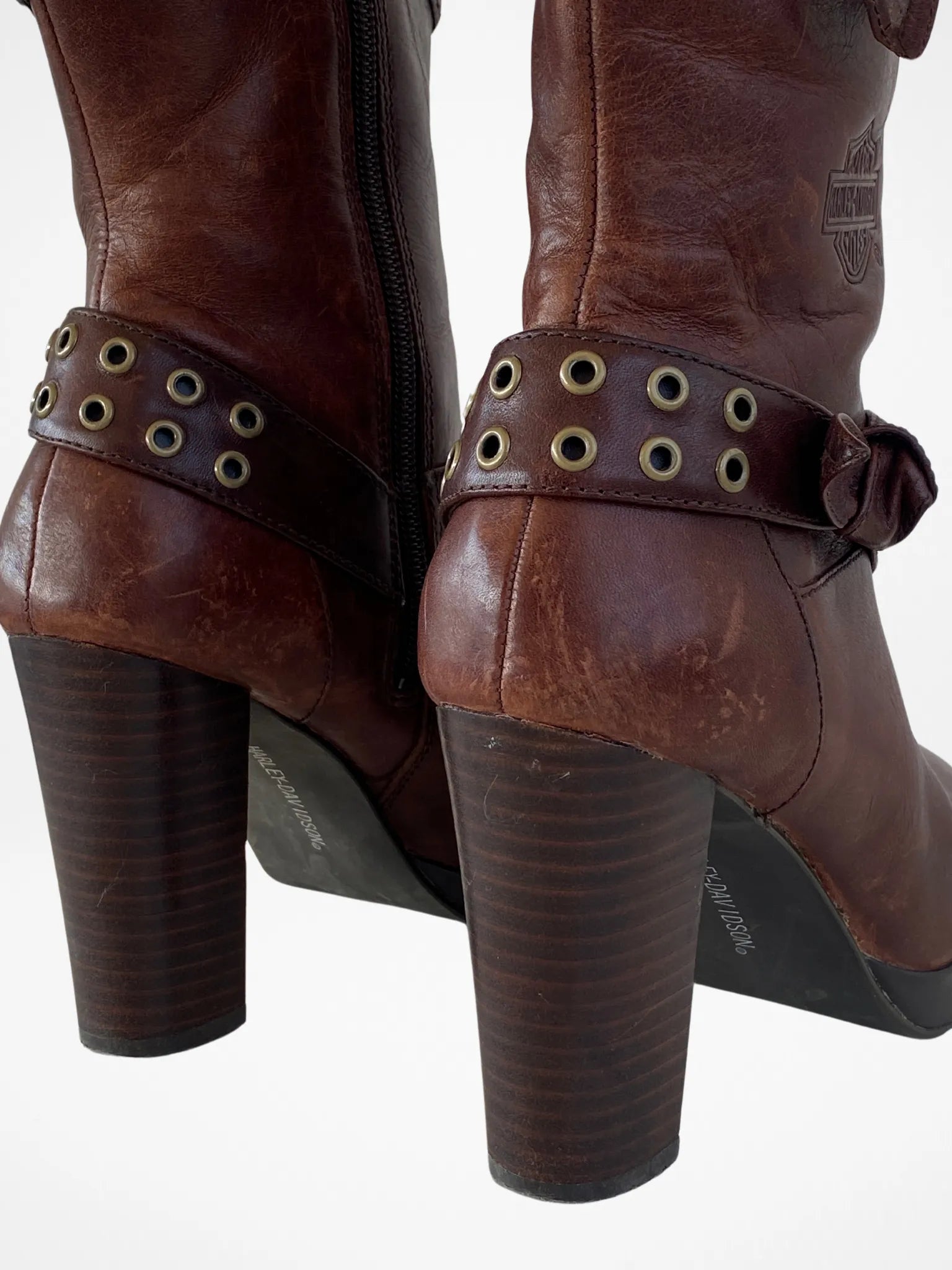 00s Harley Davidson Estelle D85427 Brown Heeled Boots - 38.5EUR - Balagan Vintage Boots 00s, 90s, Boots, winter