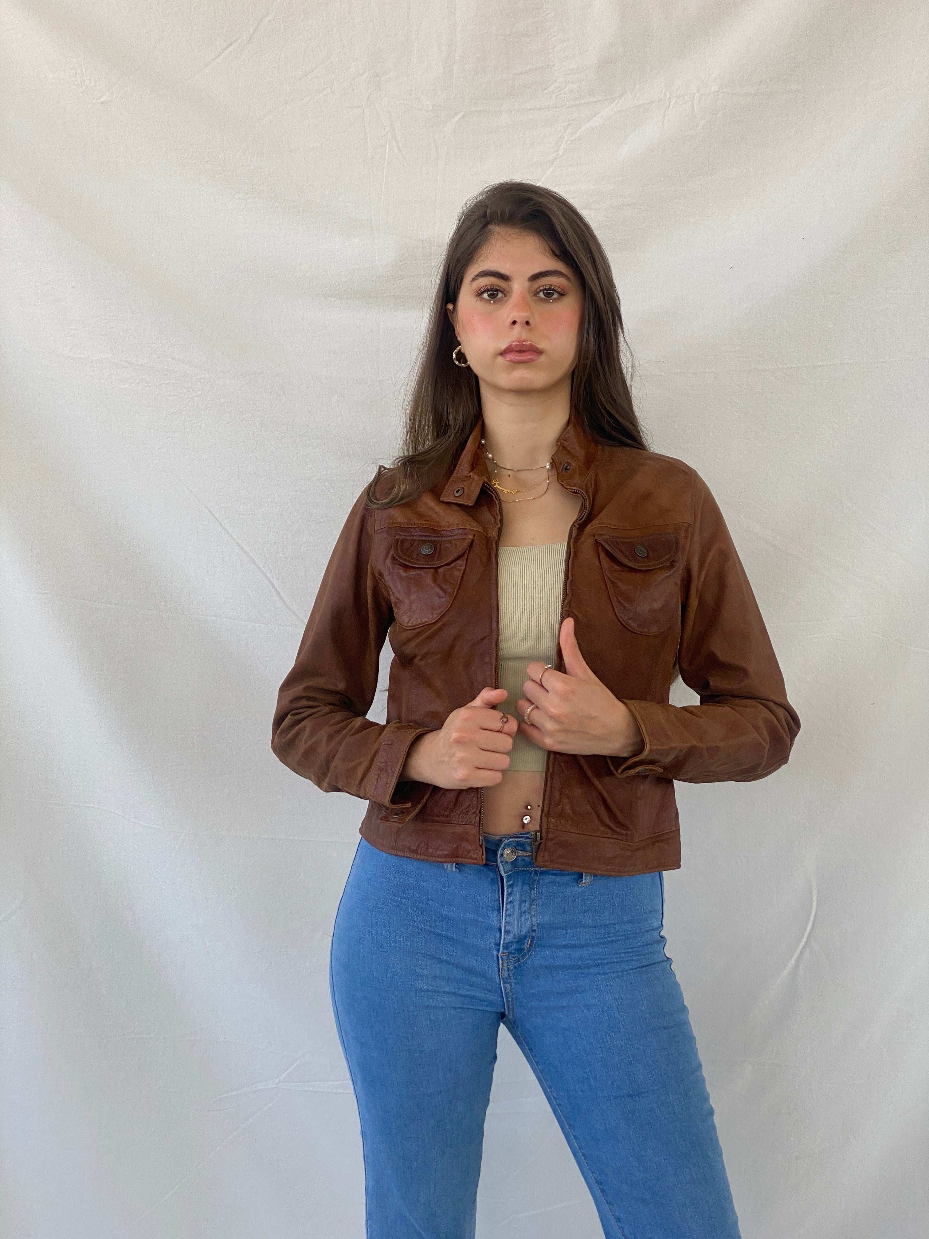 00s Next Genuine Leather Brown Jacket - S - Balagan Vintage Leather Jacket 90s, genuine leather jacket, leather jacket, Mira, winter