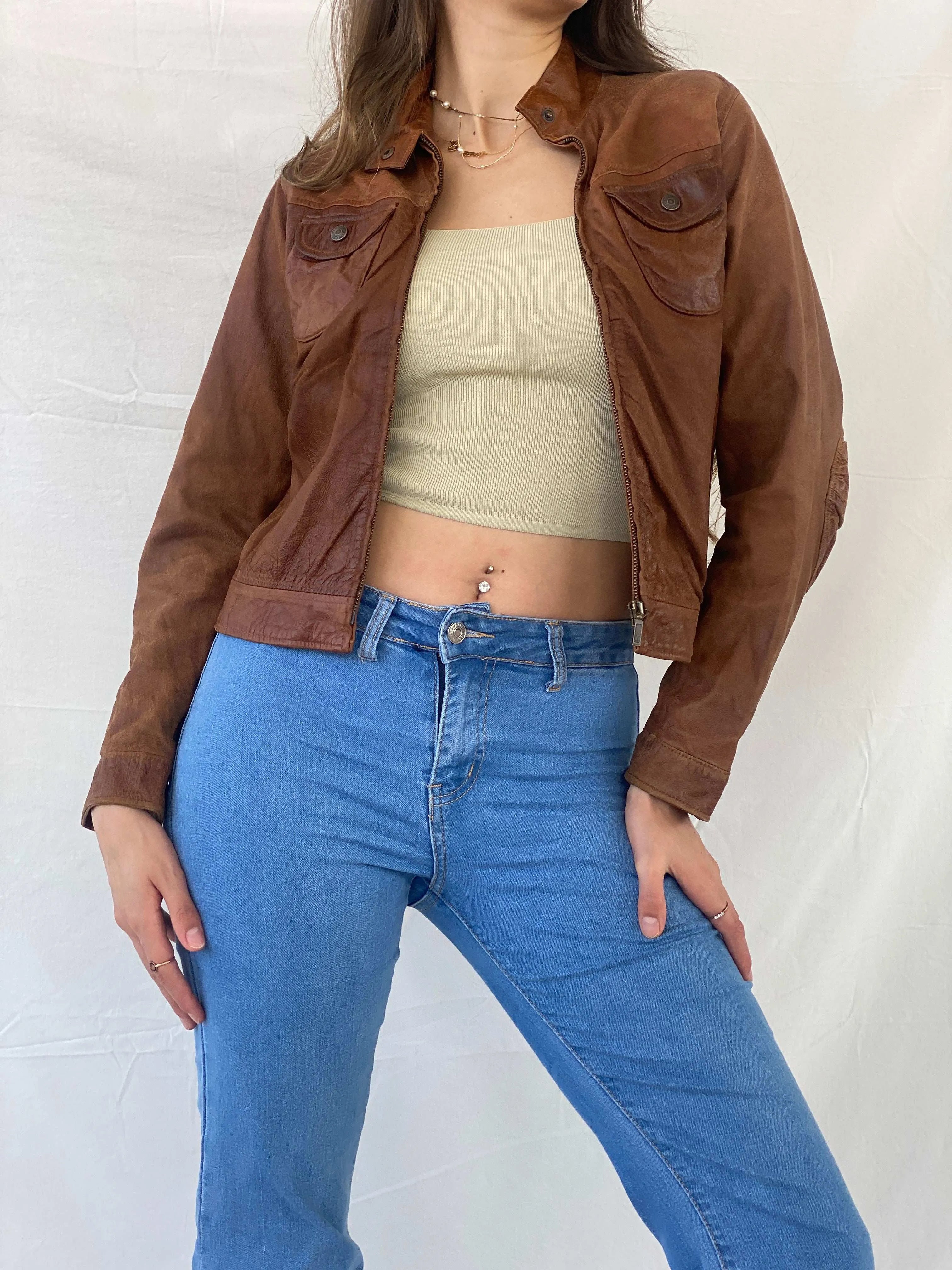 00s Next Genuine Leather Brown Jacket - S - Balagan Vintage Leather Jacket 90s, Deals, genuine leather jacket, leather jacket, Mira, winter