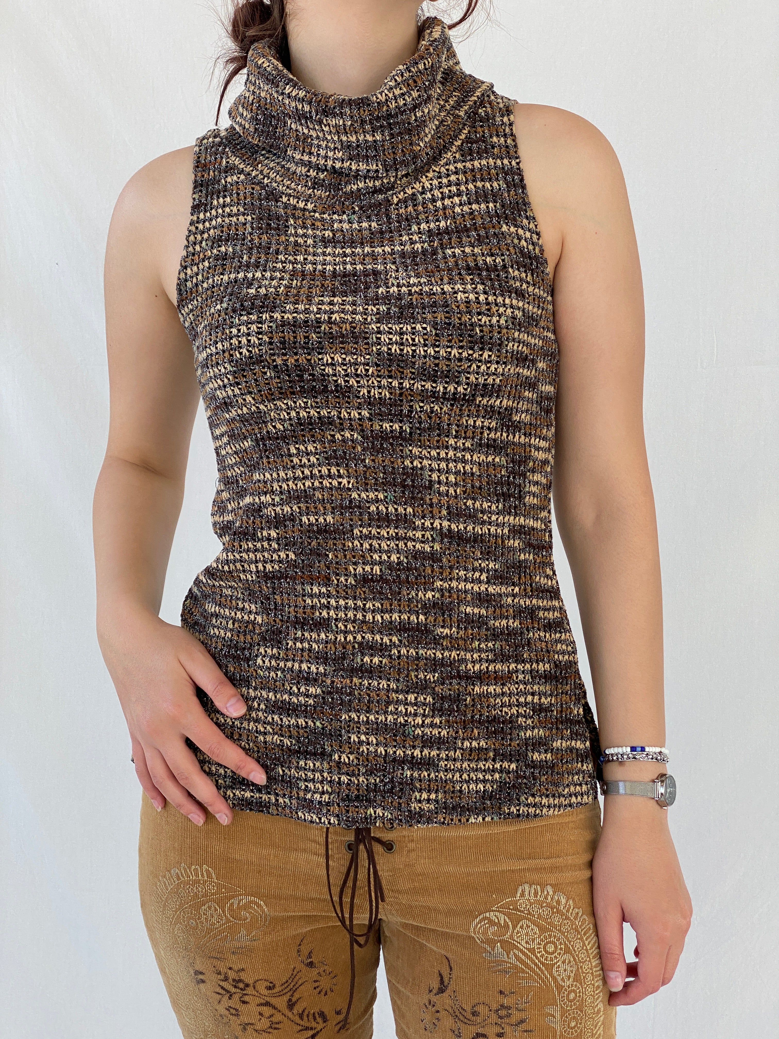 00s Papaya Clothing Shimmery Knitted Brown Sleeveless Top - L - Balagan Vintage Sleeveless Top 00s, Ayah, knitted, knitted sweater, sleeveless top