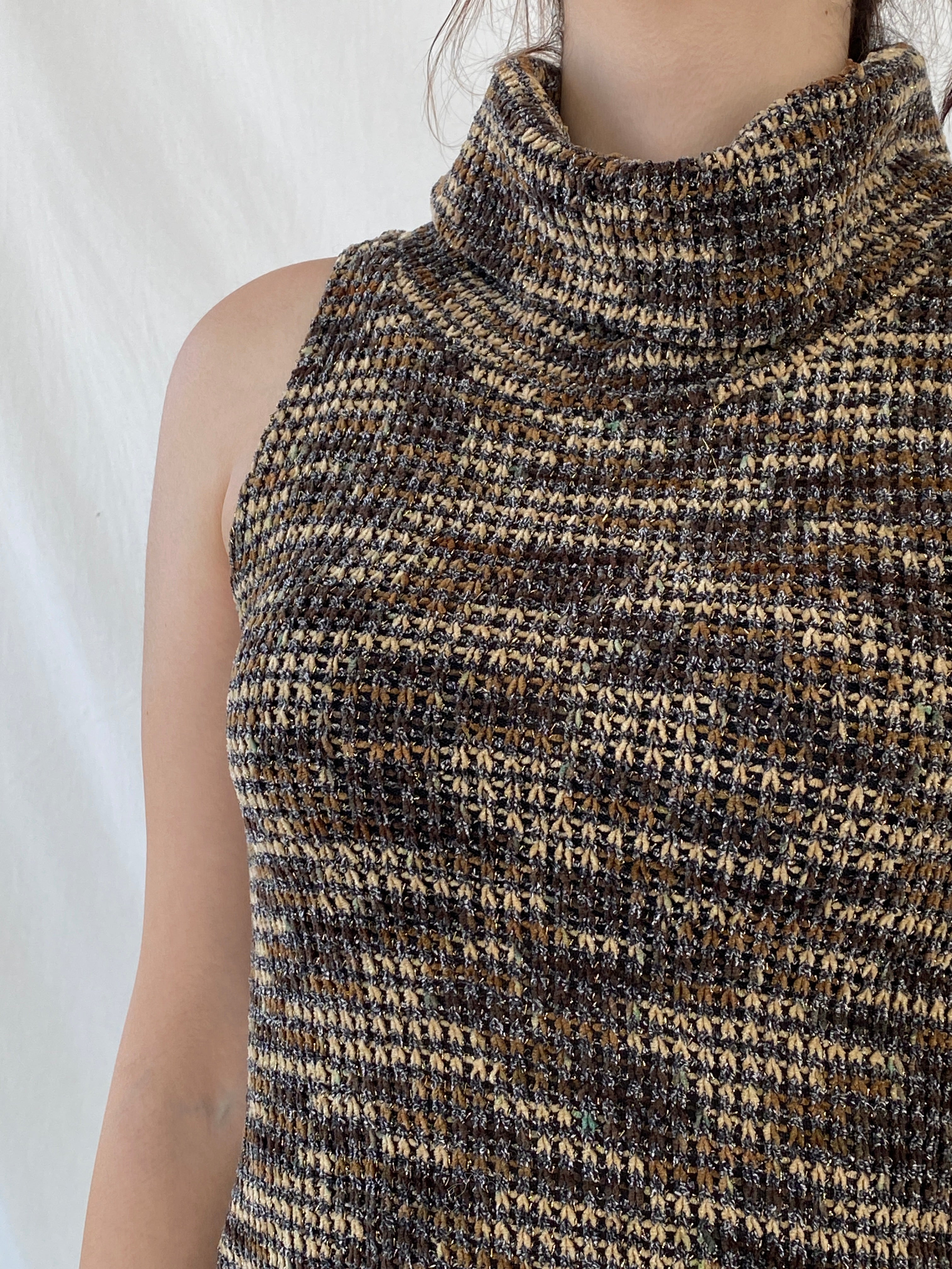 00s Papaya Clothing Shimmery Knitted Brown Sleeveless Top - L - Balagan Vintage Sleeveless Top 00s, Ayah, knitted, knitted sweater, sleeveless top