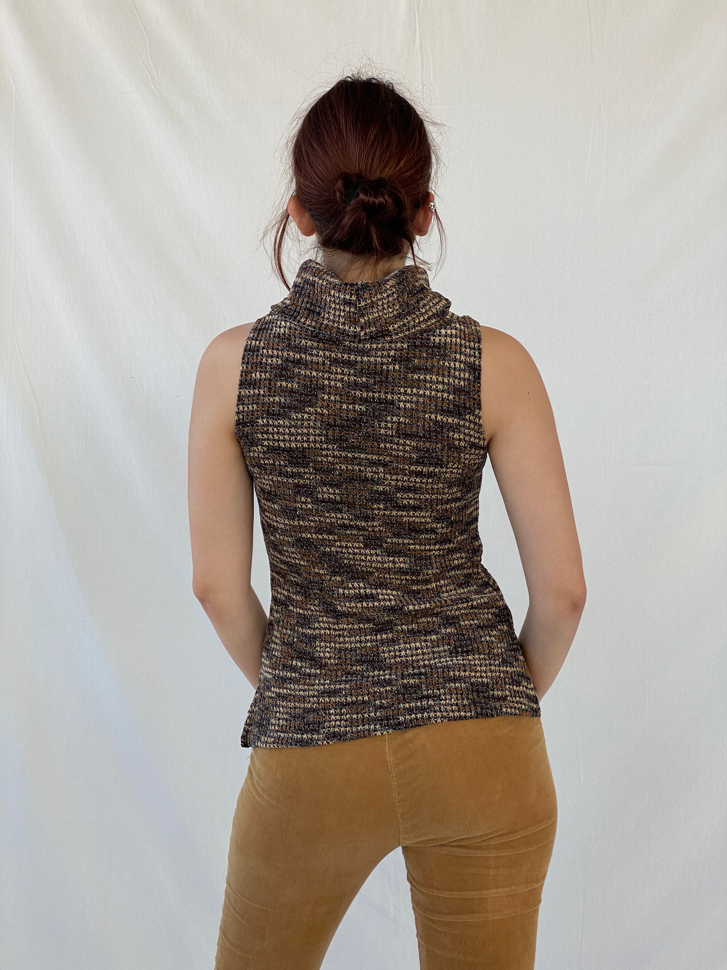 00s Papaya Clothing Shimmery Knitted Brown Sleeveless Top - L - Balagan Vintage Sleeveless Top 00s, Ayah, knitted, knitted sweater, sleeveless top