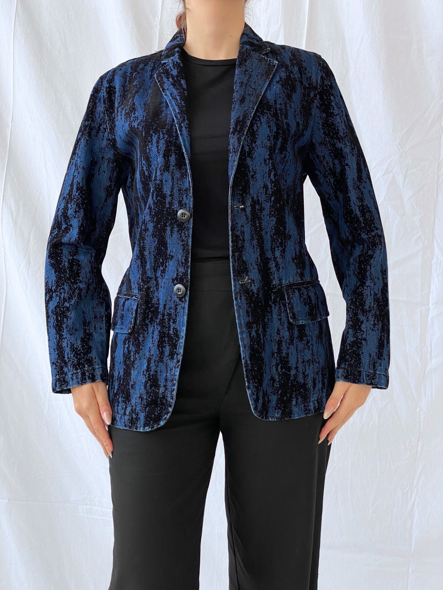 00s Two Percent Homme Dark Navy and Black Women’s Denim Blazer - S - Balagan Vintage Blazer 00s, Ayah, denim, denim jacket, NEW IN