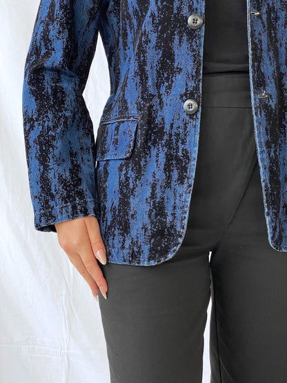 00s Two Percent Homme Dark Navy and Black Women’s Denim Blazer - S - Balagan Vintage Blazer 00s, Ayah, Coats&Jackets, denim, denim jacket, Women's Blazers, Women's Denim Jackets