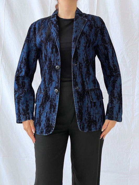 00s Two Percent Homme Dark Navy and Black Women’s Denim Blazer - S - Balagan Vintage Blazer 00s, Ayah, Coats&Jackets, denim, denim jacket, Women's Blazers, Women's Denim Jackets