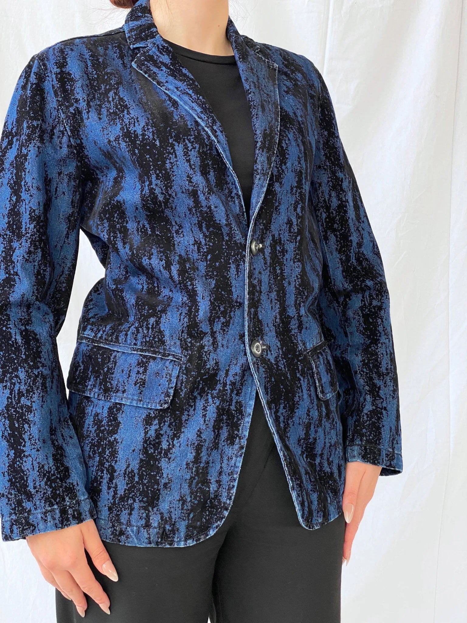 00s Two Percent Homme Dark Navy and Black Women’s Denim Blazer - S - Balagan Vintage Blazer 00s, Ayah, Coats&Jackets, denim, denim jacket, Women's Blazers, Women's Denim Jackets