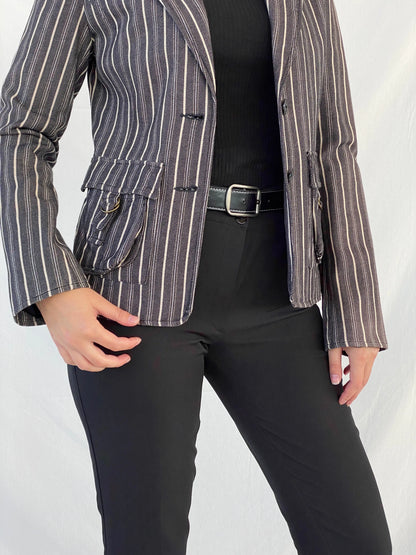 00s Vila Clothes Striped Black and White Women’s Cotton Blazer - L - Balagan Vintage Blazer Ayah, blazer, Coats&Jackets, Deals, full sleeve blazer, striped, vintage blazer, winter, Women's Blazers