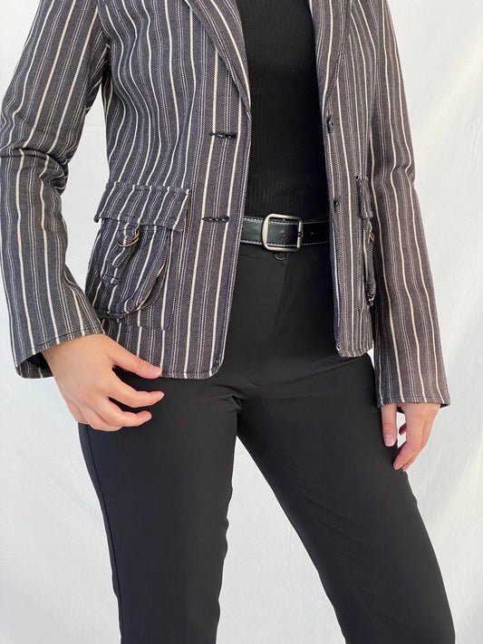 00s Vila Clothes Striped Black and White Women’s Cotton Blazer - L - Balagan Vintage Blazer Ayah, blazer, Coats&Jackets, Deals, full sleeve blazer, striped, vintage blazer, winter, Women's Blazers