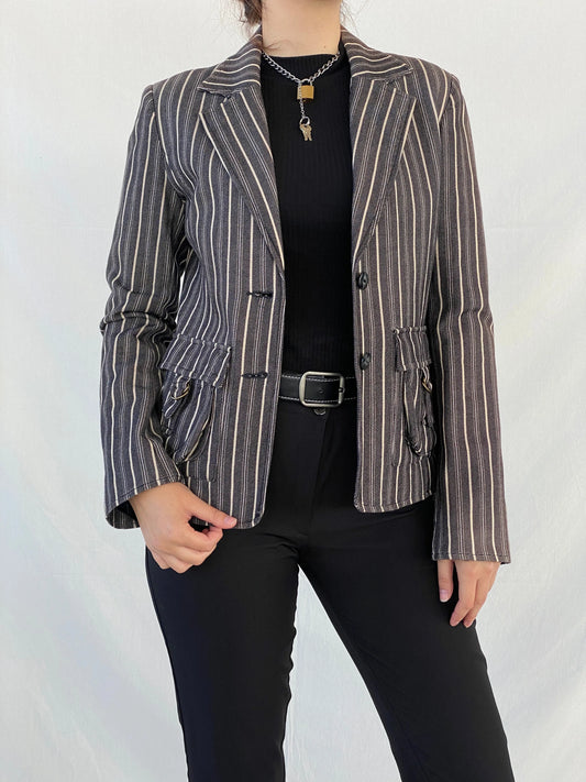 00s Vila Clothes Striped Black and White Women’s Cotton Blazer - L - Balagan Vintage Blazer Ayah, blazer, Coats&Jackets, Deals, full sleeve blazer, striped, vintage blazer, winter, Women's Blazers