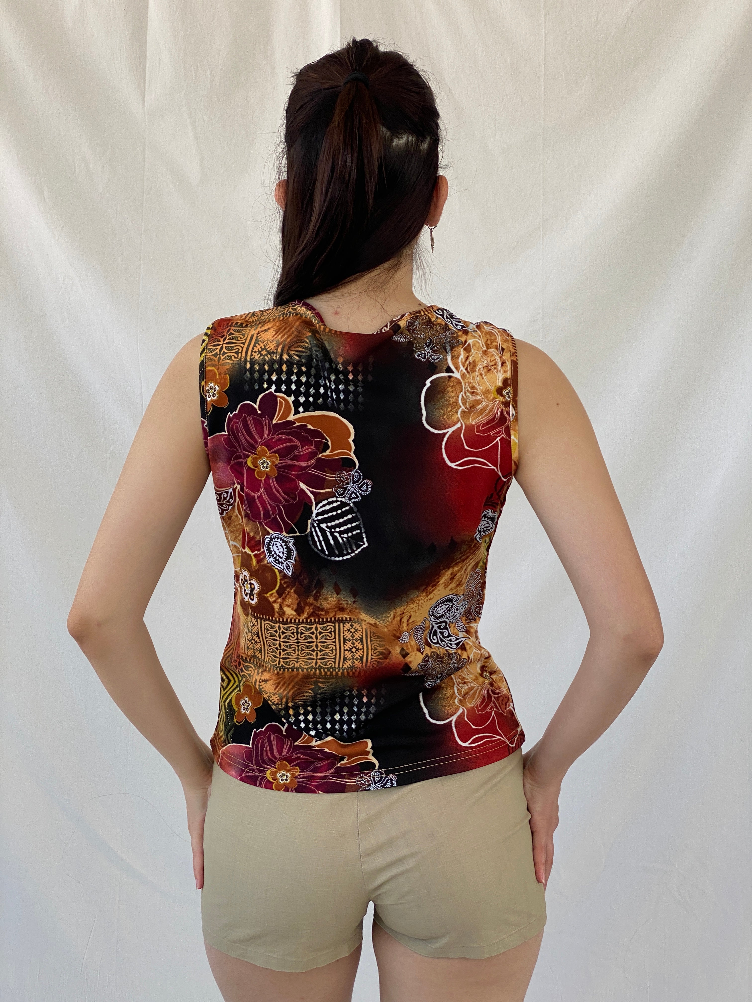 00s Y2K Biaggini Floral V-Neck Sleeveless Top - L - Balagan Vintage Sleeveless Top 00s, Ayah, NEW IN, summer, women top
