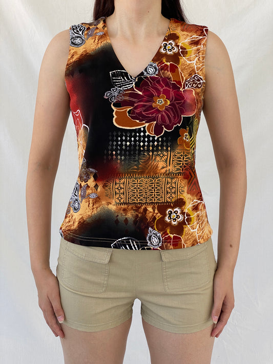 00s Y2K Biaggini Floral V-Neck Sleeveless Top - L - Balagan Vintage Sleeveless Top 00s, Ayah, NEW IN, summer, women top