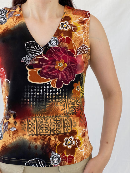 00s Y2K Biaggini Floral V-Neck Sleeveless Top - L - Balagan Vintage Sleeveless Top 00s, Ayah, NEW IN, summer, women top