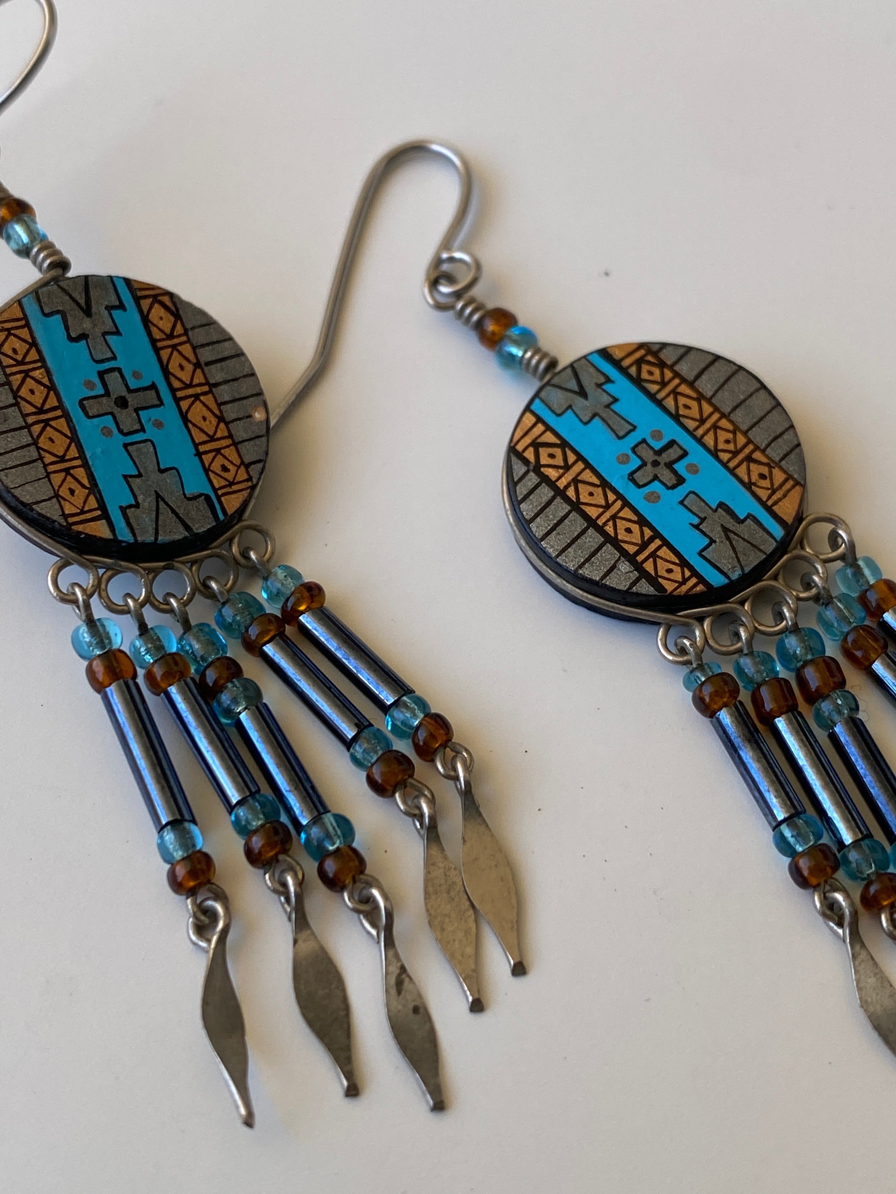 Vintage Southwestern Inspired Beaded Dangle Fringe Earrings