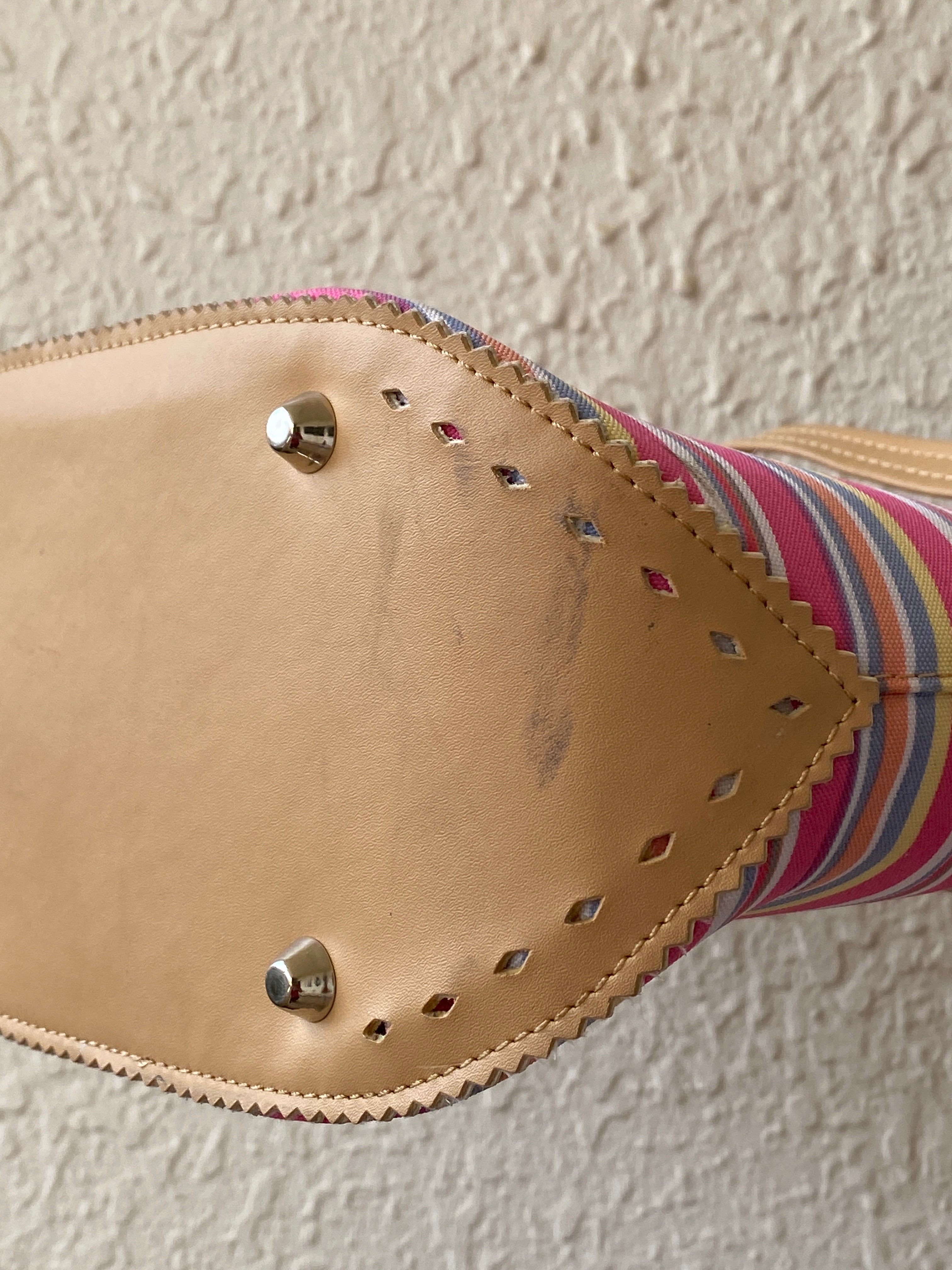 Kate Spade New York Pink Striped Canvas & Leather Summer Tote Bag