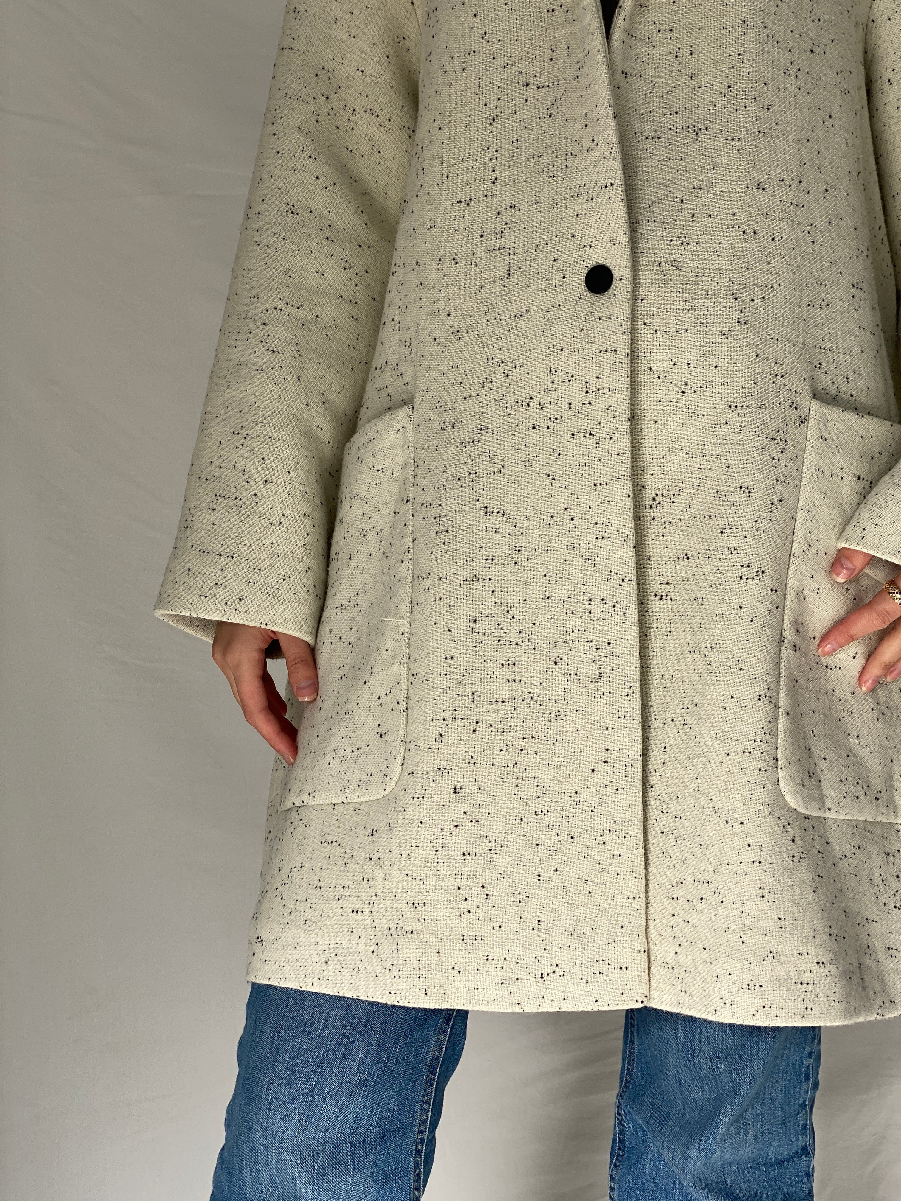 Autograph Cream Speckled Oversized Wool-Blend Italian Fabric Coat - XL