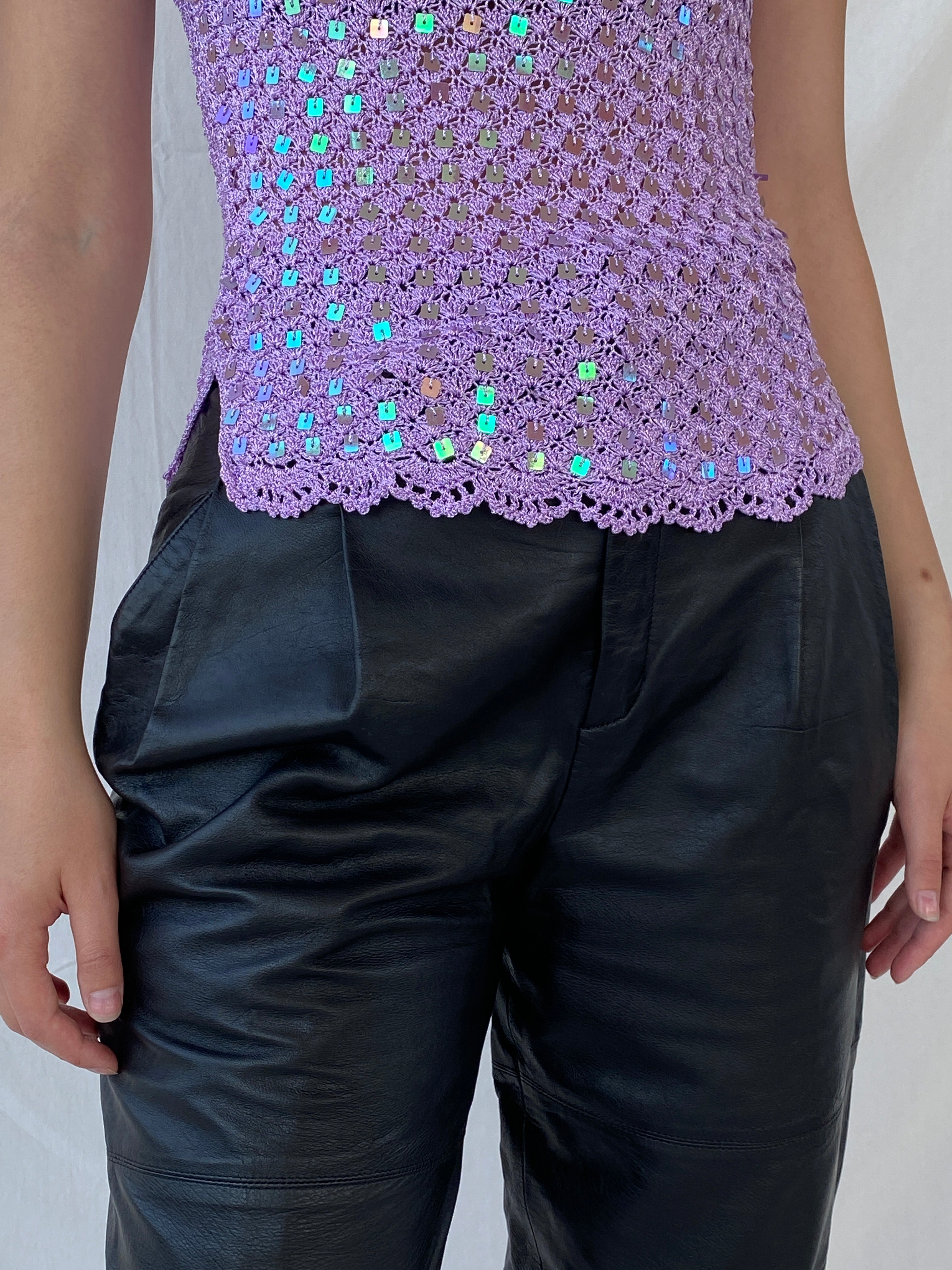 00s Lilac Knitted Crochet Sequined Sleeveless Women’s Top - S