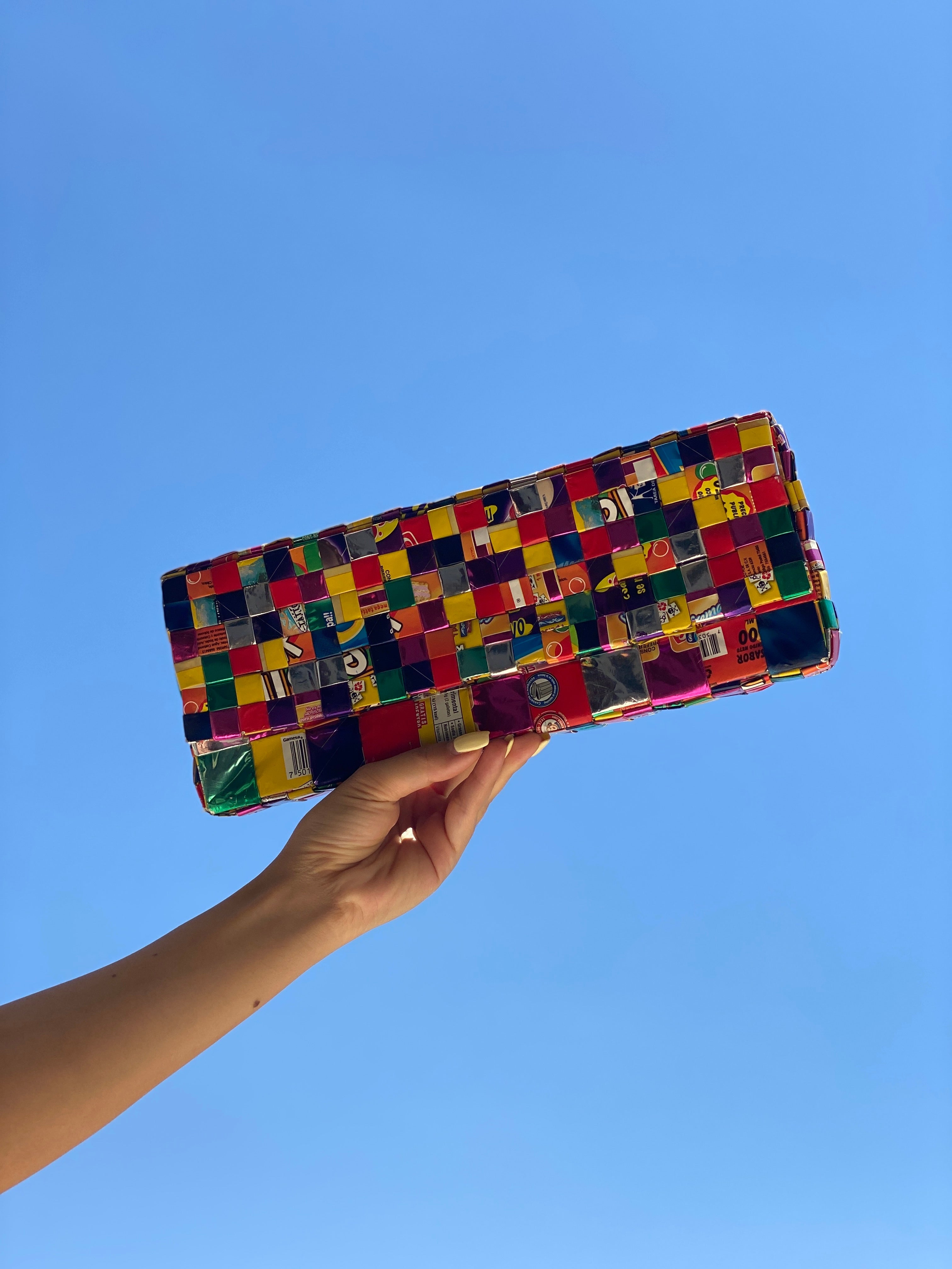 Ecoist Recycled Candy Wrapper Clutch Bag – Handmade Colorful Woven Upcycled Purse