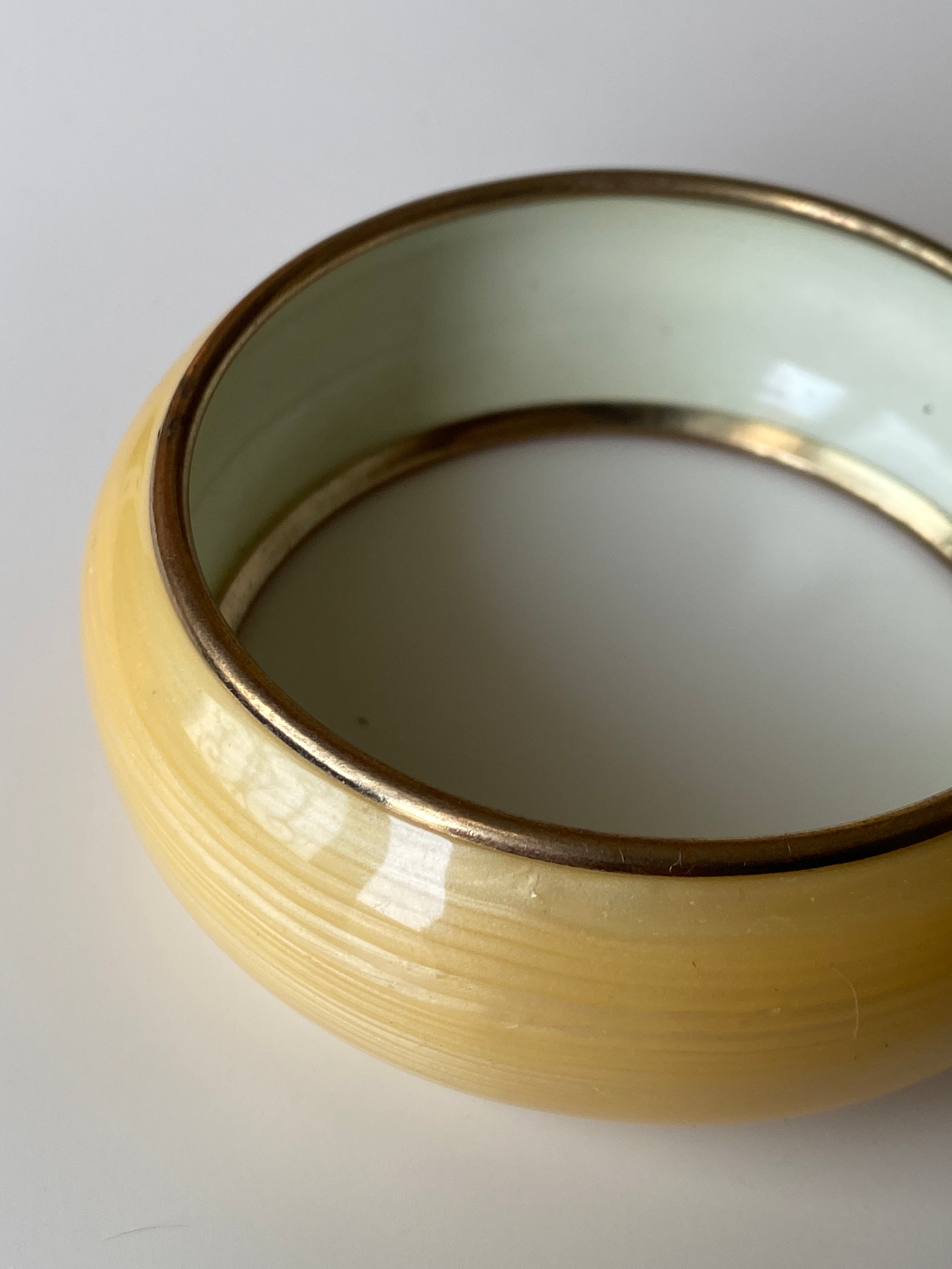 Vintage Yellow Lucite Bangle with Gold-Tone Inlay Mid Century Style Statement Bracelet