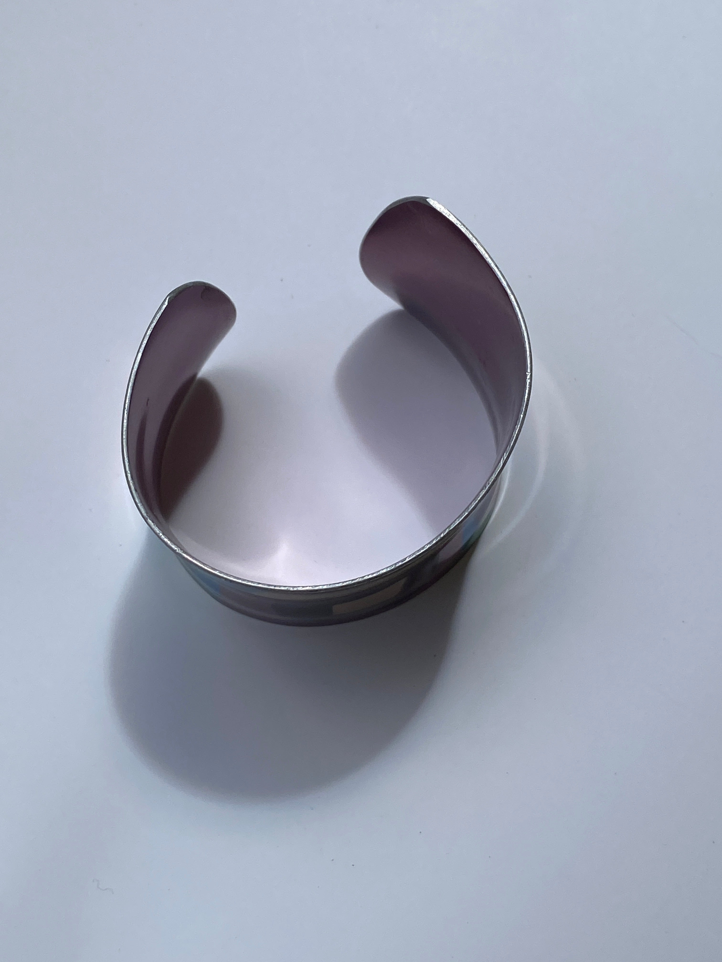 Vintage 1990s Pink Abstract Painted Wide Metal Cuff Bracelet