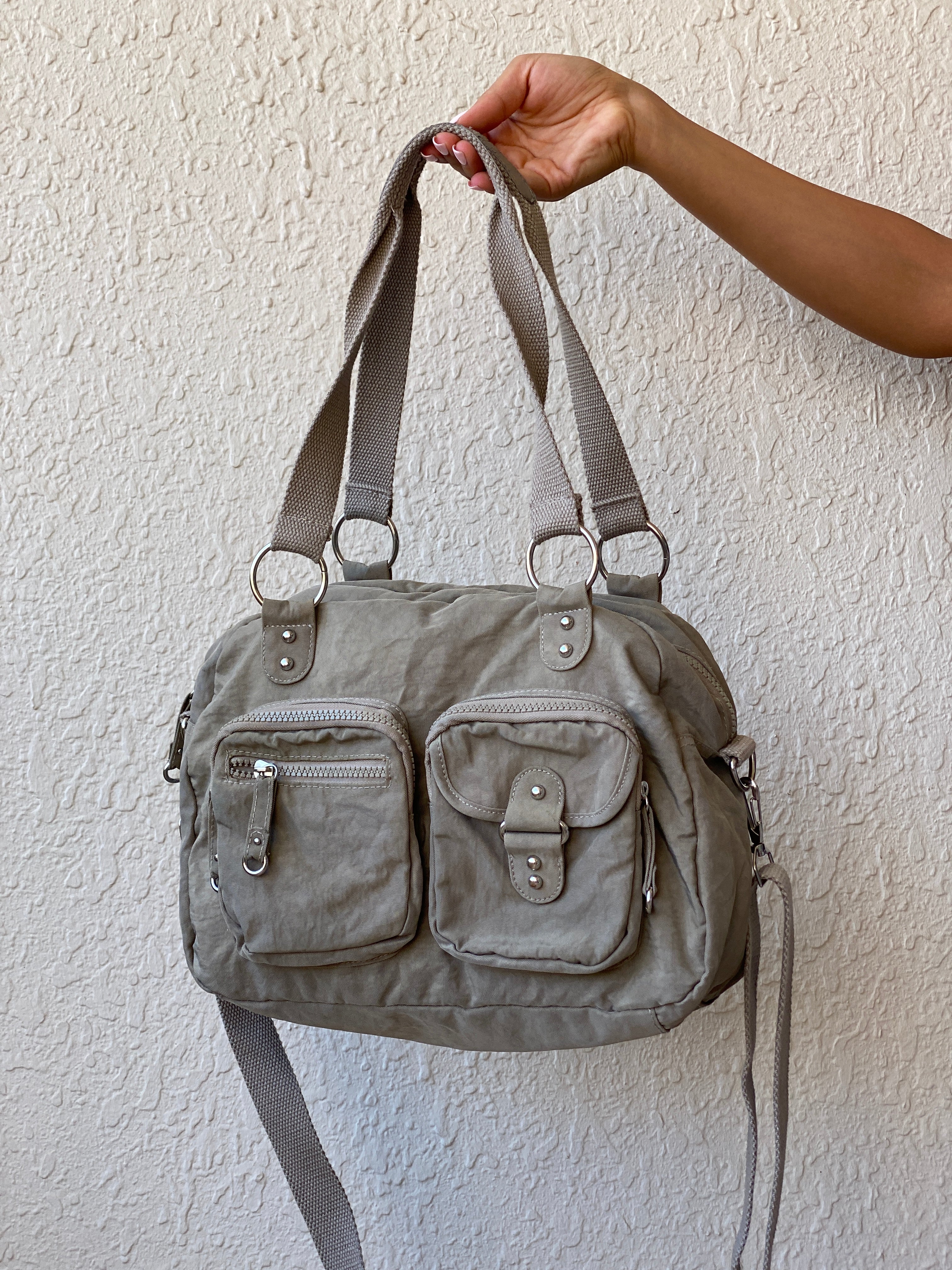 Y2K Woman by Tchibo Taupe Nylon Multi-Pocket Utility Messenger Bag