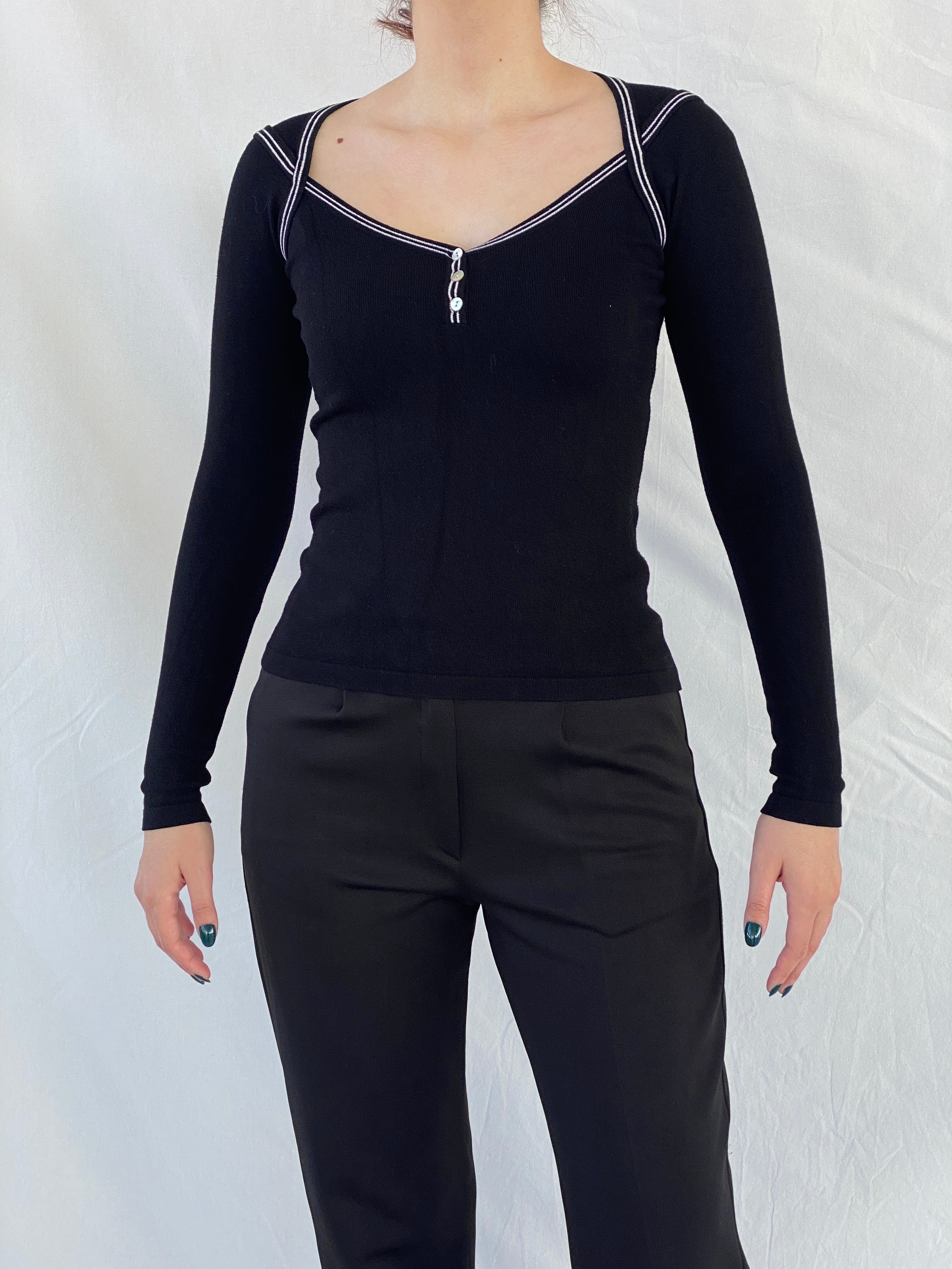 Vintage 90s Etam Women’s Fitted Black Long Sleeve Top - S