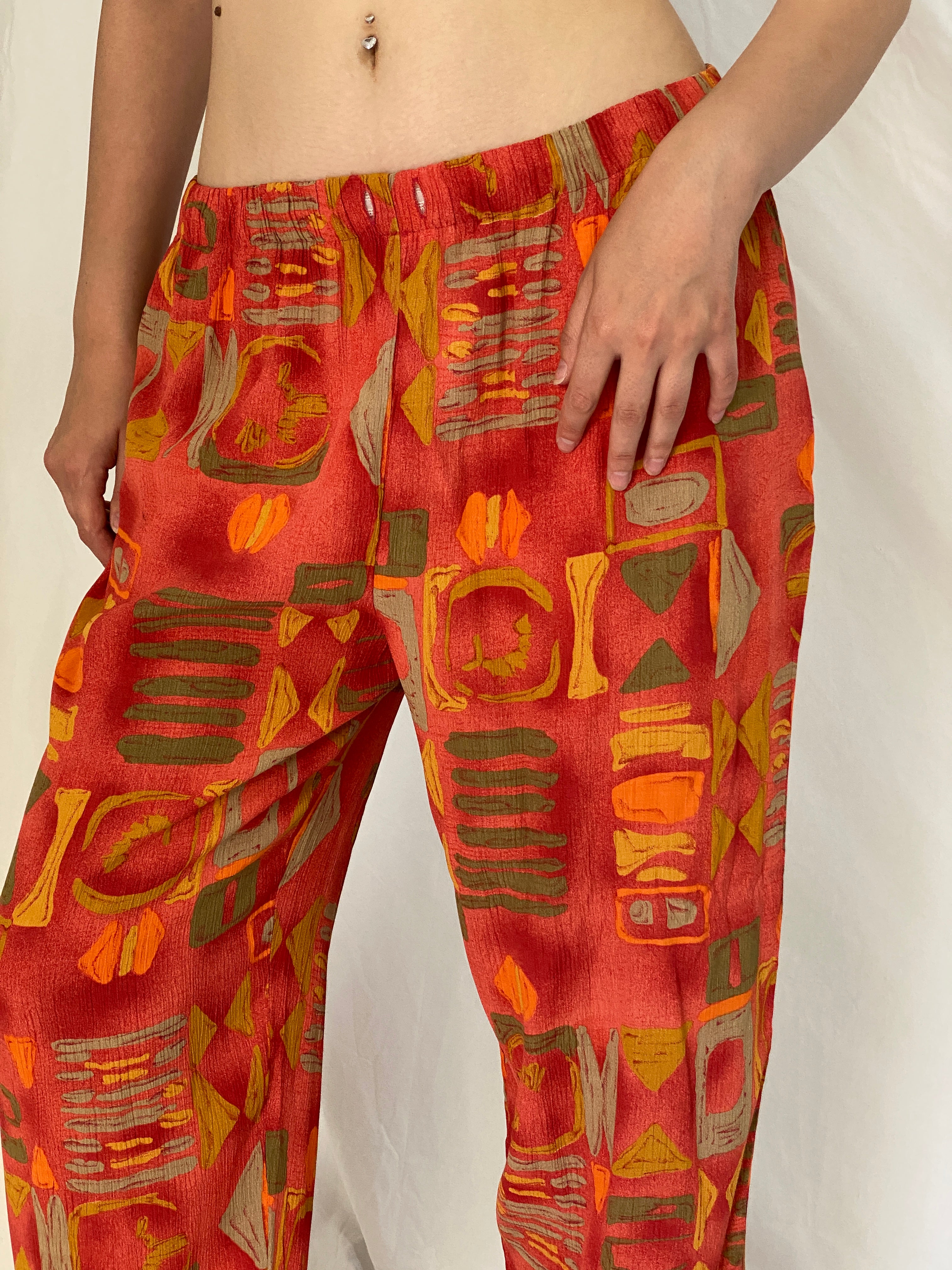 Vintage 90s Camarieu Natural Wear Red Abstract Print Relaxed Pants - L