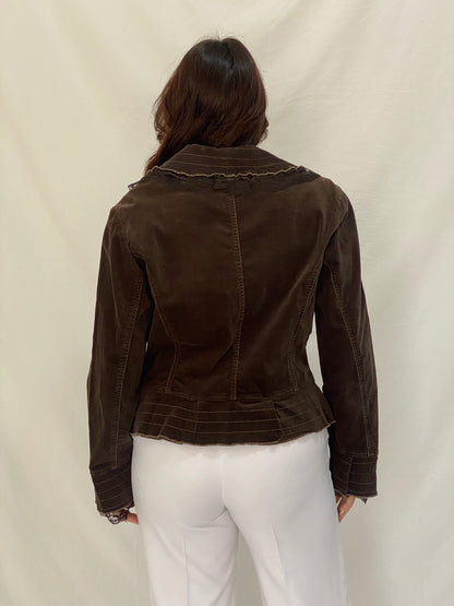 Vintage Tence Brown Blazer Ruffle Trim & Lace Cuff Victorian Style Jacket - L