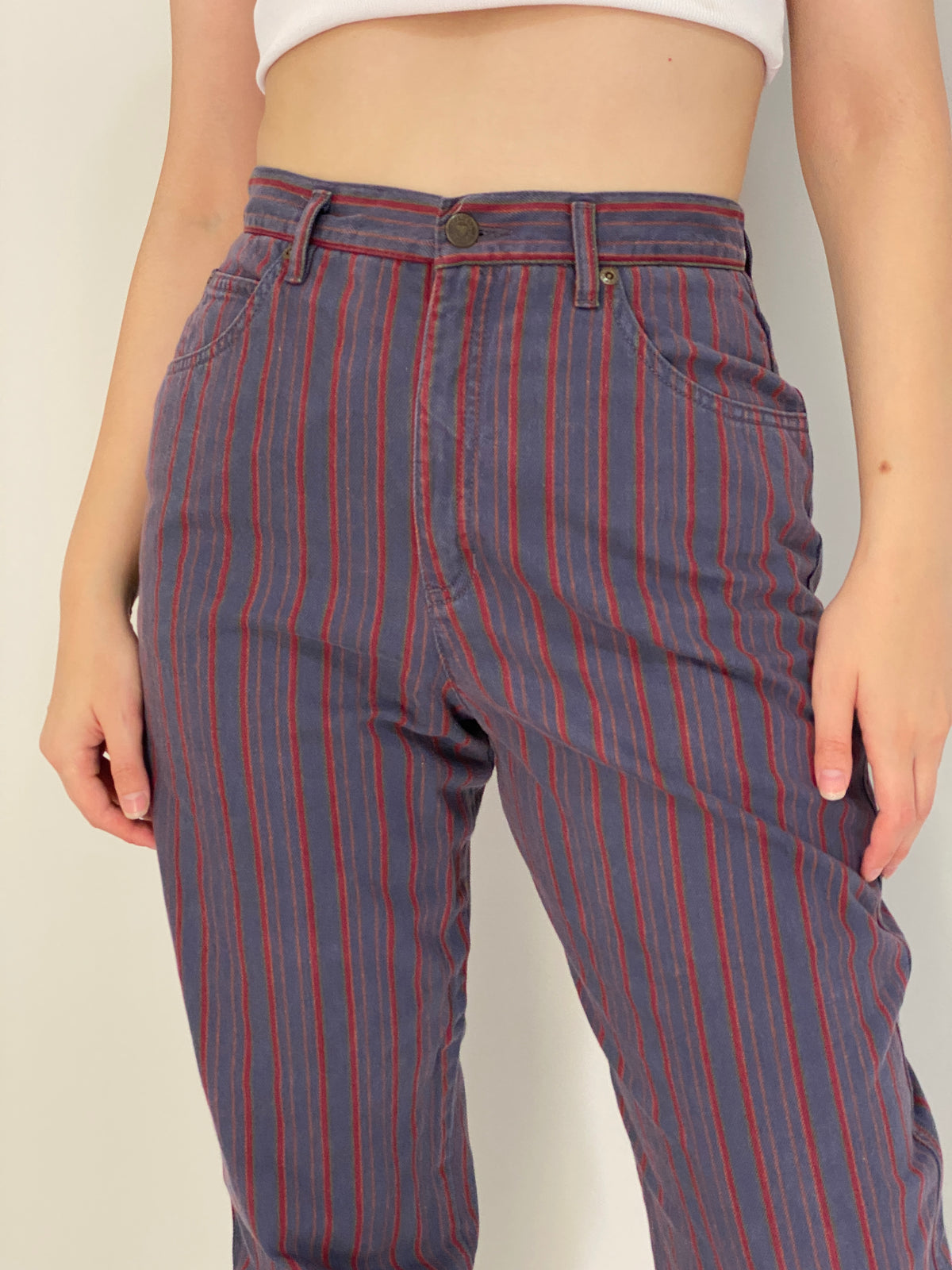 Vintage 90s Lizwear Red Striped Navy High-Waisted Jeans – 36EUR