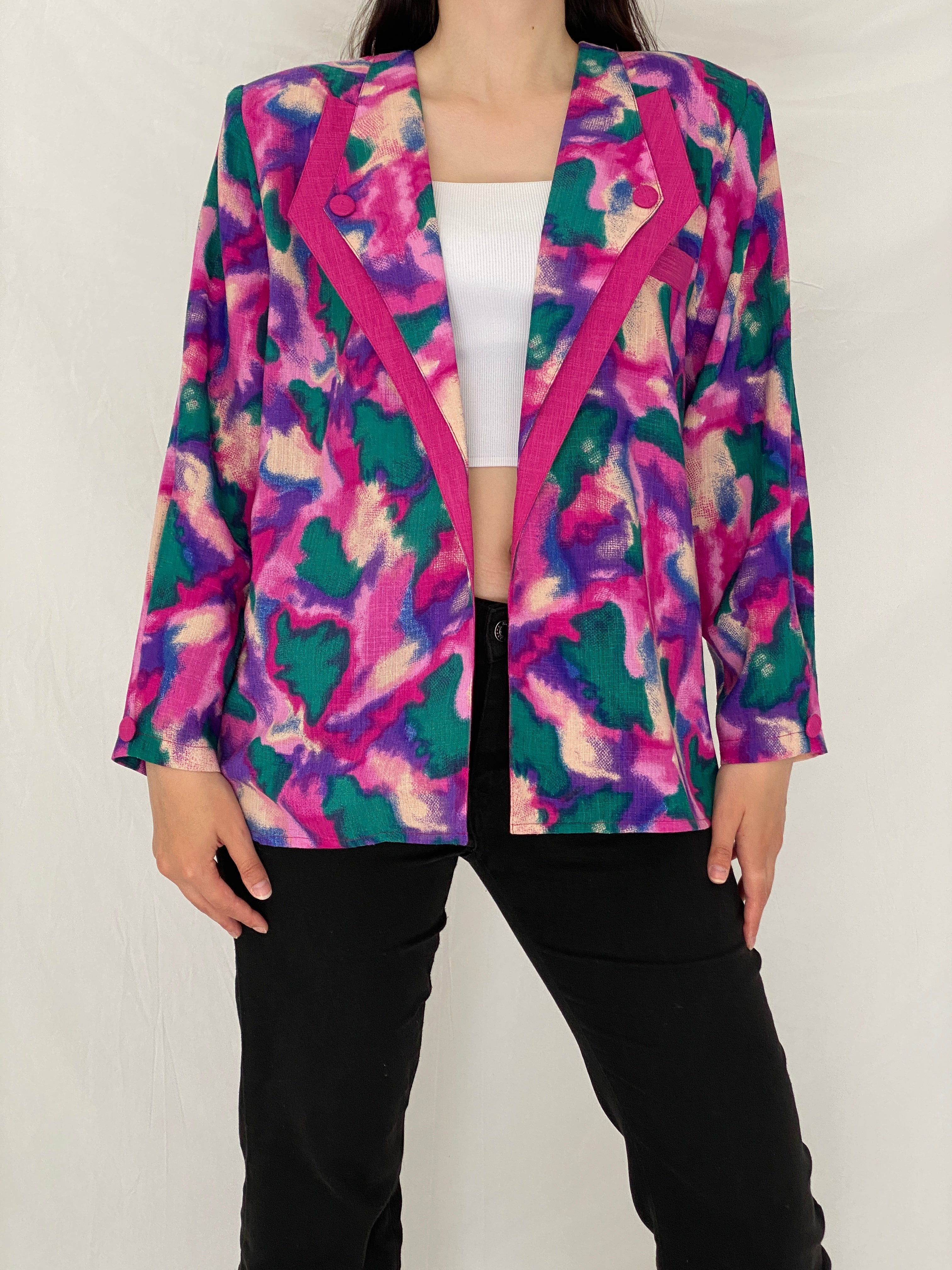 Vintage 90s Picadally London Vibrant Abstract Linen Blend Blazer – Free Size
