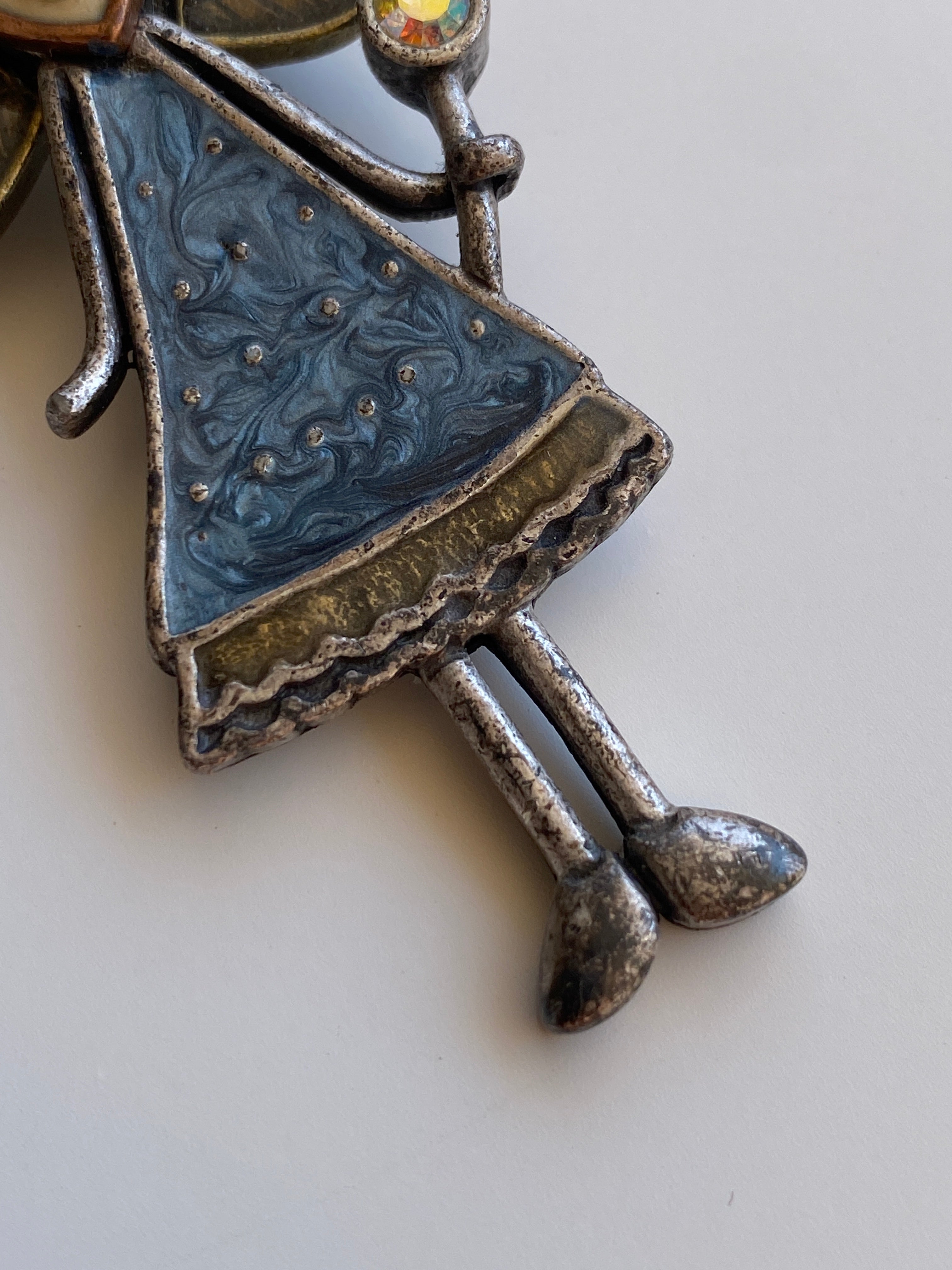 Vintage Whimsical Fairy Princess Enamel Brooch with Rhinestone Wand