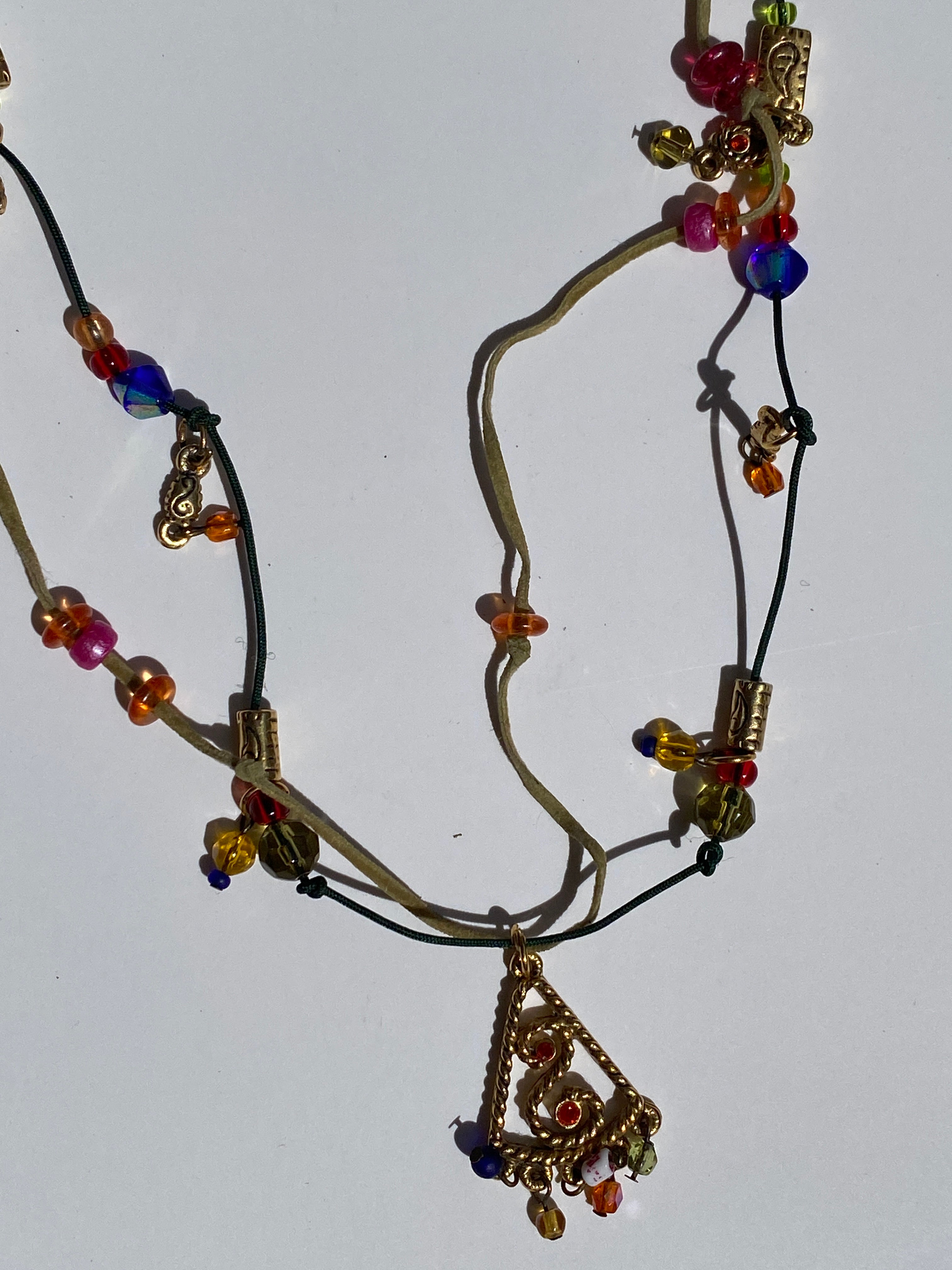 Vintage Y2K Vicky Jousan VJ Gold Boho Cord Beaded Charm Necklace