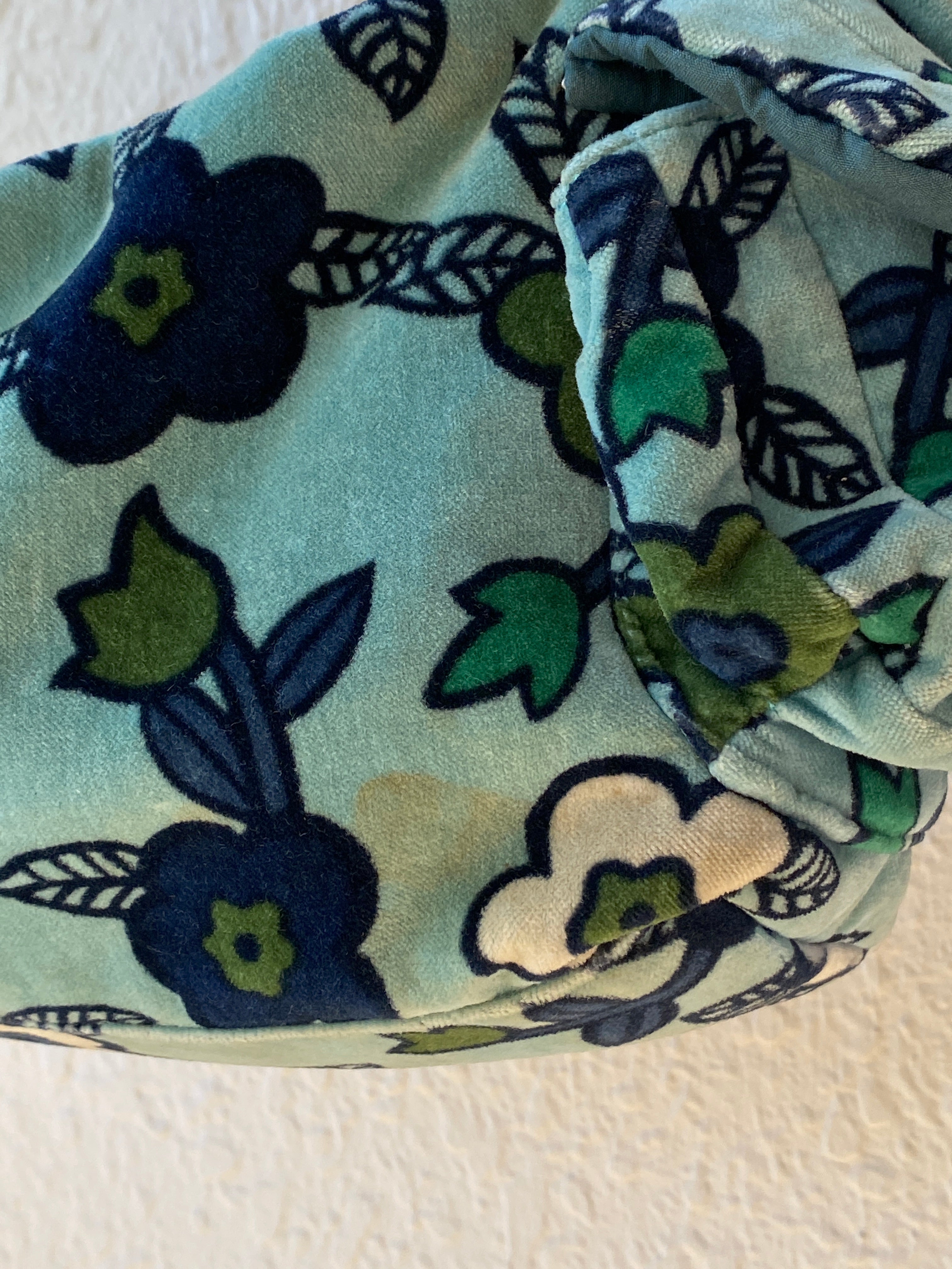 Vintage Y2K GAP Aqua Floral Velvet Shoulder Bag Soft Velour Baguette Purse